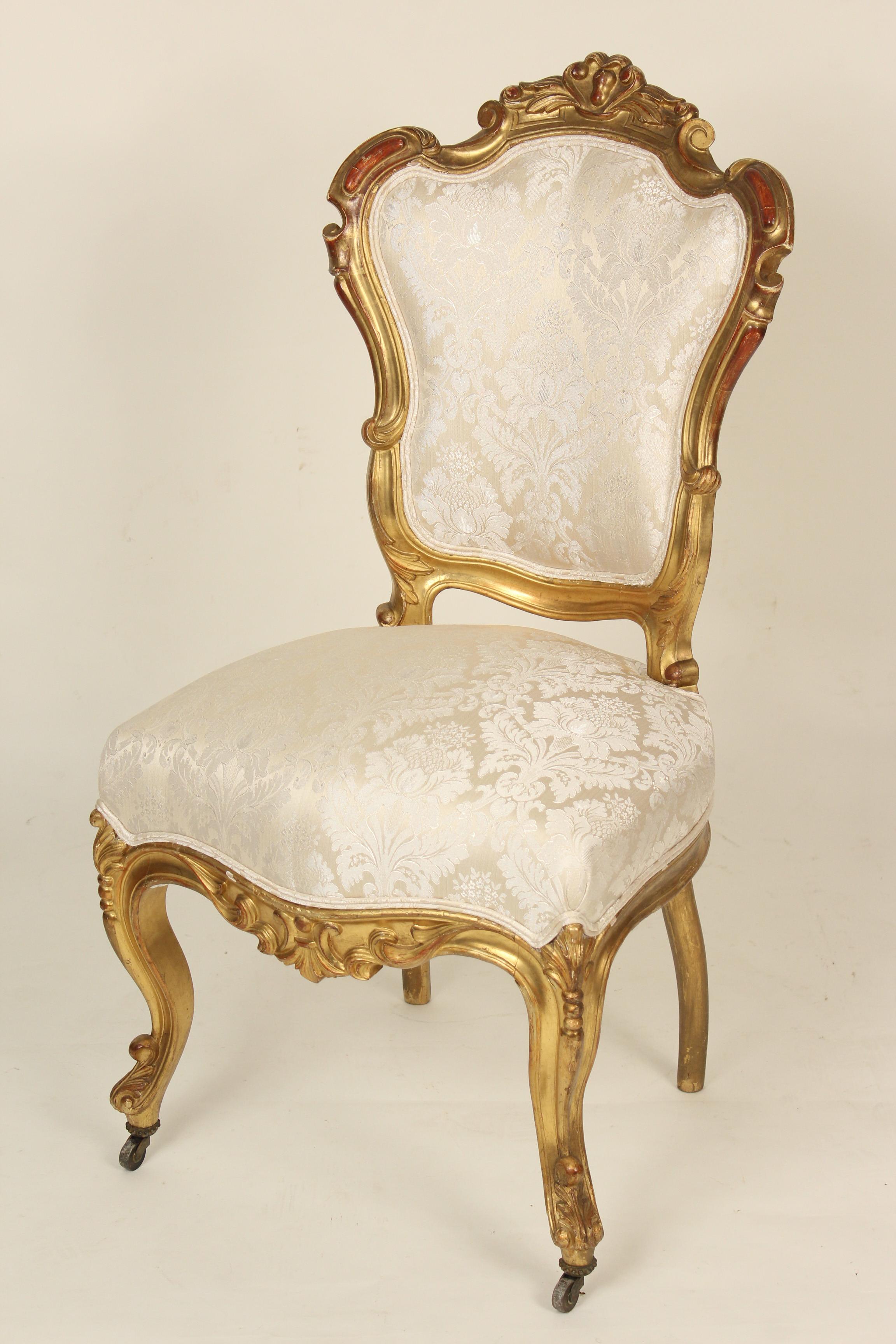 Set of 4 Napoleon III (Possibly Venetian), giltwood side chairs, late 19th century. These chairs have excellent original gilding with areas of touch up.
