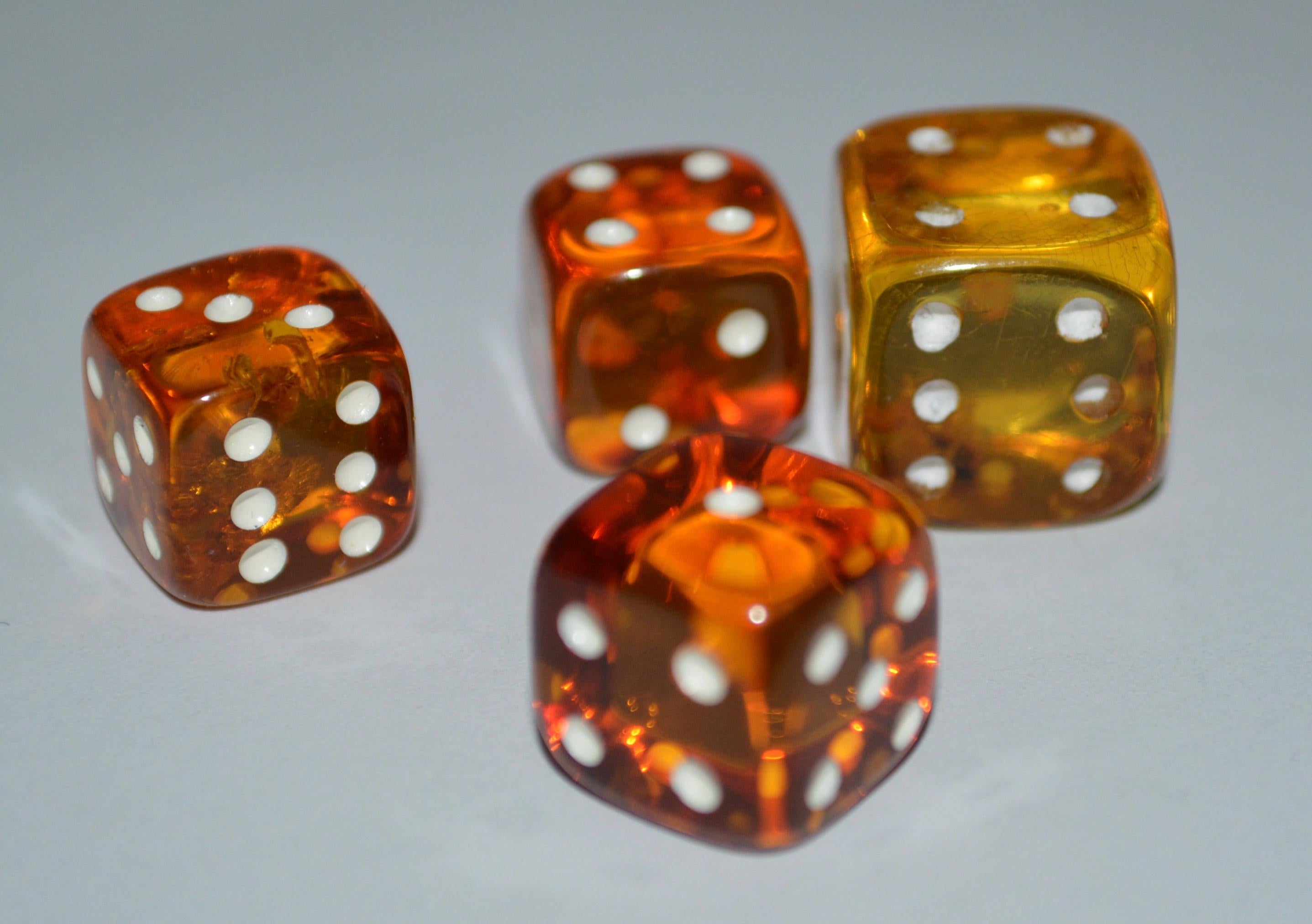 Hand-Crafted Set of 4 Natural Amber Dice, Denmark, 1960s