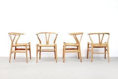 Set of 4 Natural Hans Wegner CH24 Wishbone Chairs for Carl Hansen and Son, 1960s