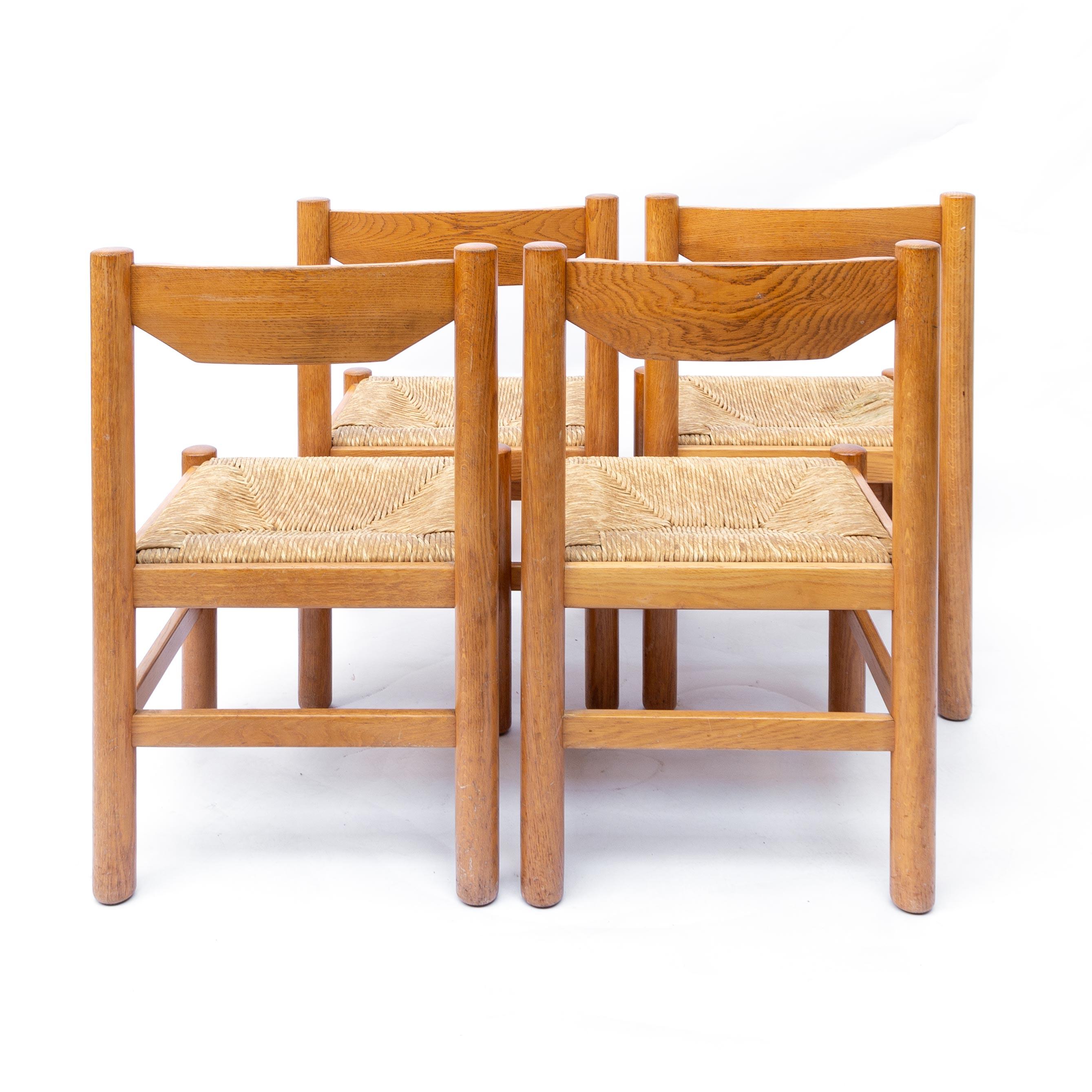 Mid-Century Modern Set of 4 Natural Oak Carimate Dining Chairs, 1960s