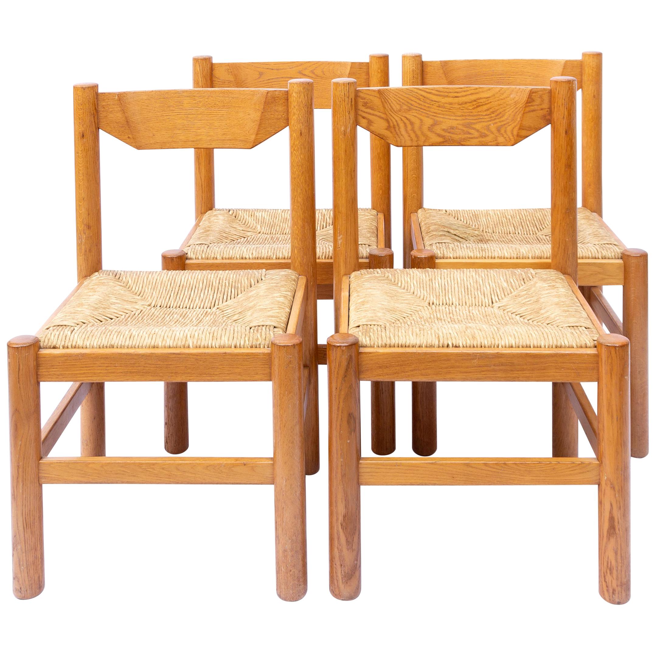 Set of 4 Natural Oak Carimate Dining Chairs, 1960s