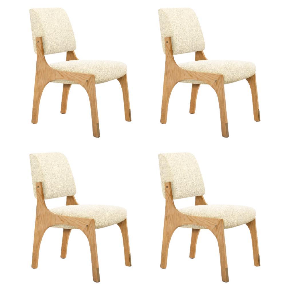 Set of 4 natural oak cream bouclé armless Arches II dining chair by InsidherLand