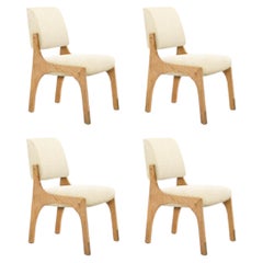 Set of 4 natural oak cream bouclé armless Arches II dining chair by InsidherLand