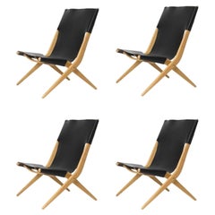 Set di 4 sedie Saxe in Oak oliato naturale e pelle nera di By Lassen