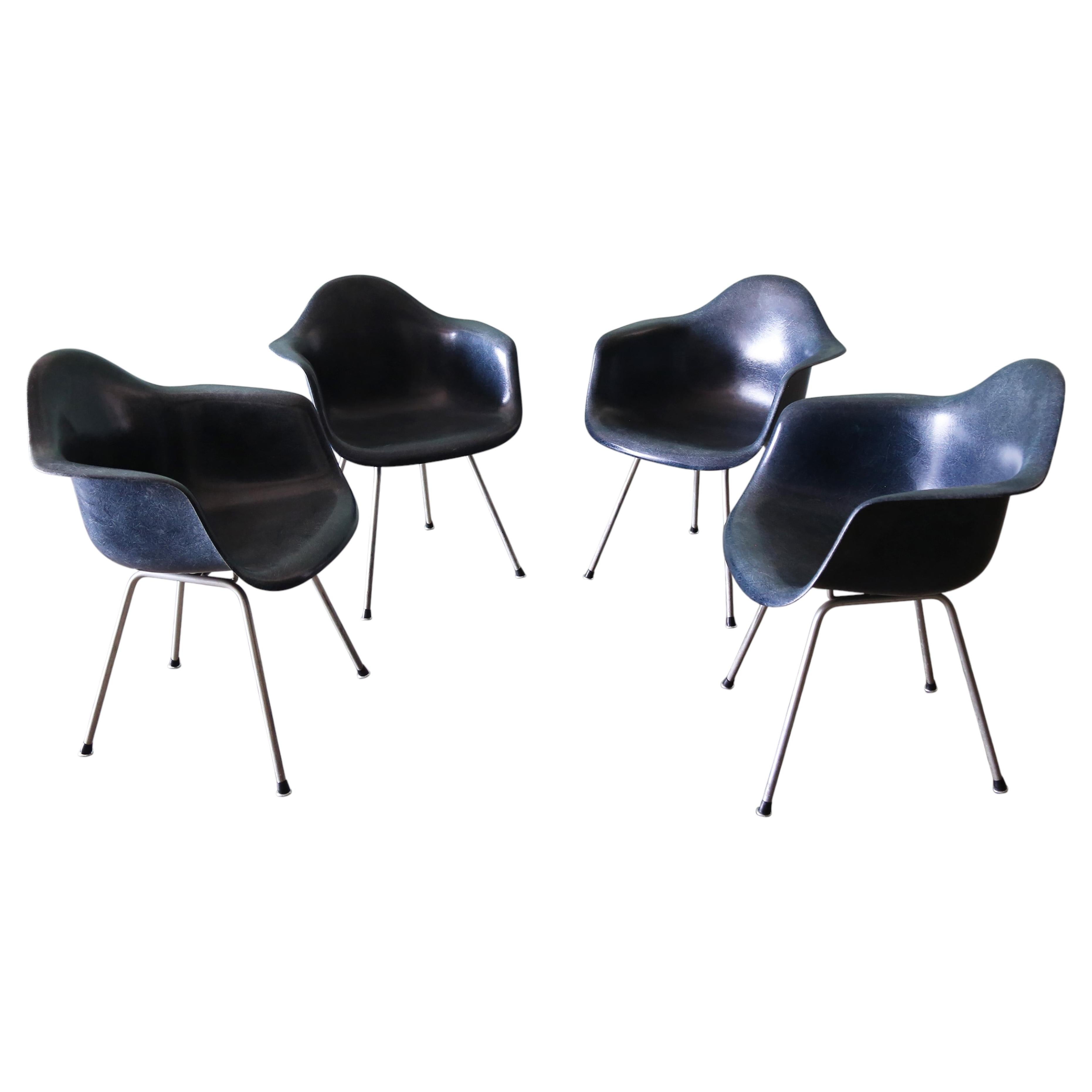 Set of 4 Navy Blue Fiberglass Eames Shell Armchairs for Herman MIller c. 1960s