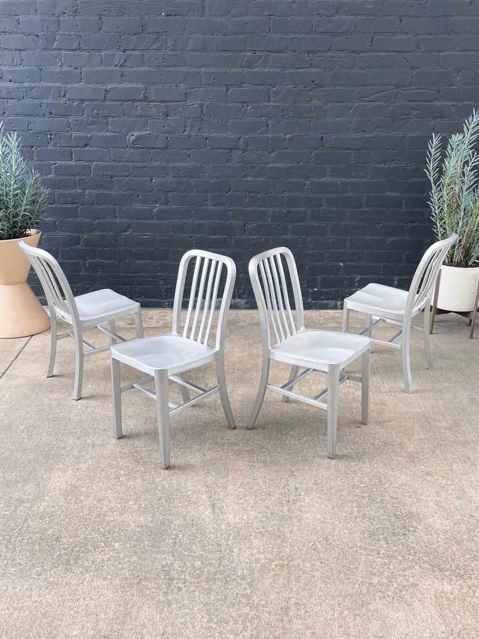 Post-Modern Set of 4 Navy Industrial Aluminum Dining Chairs