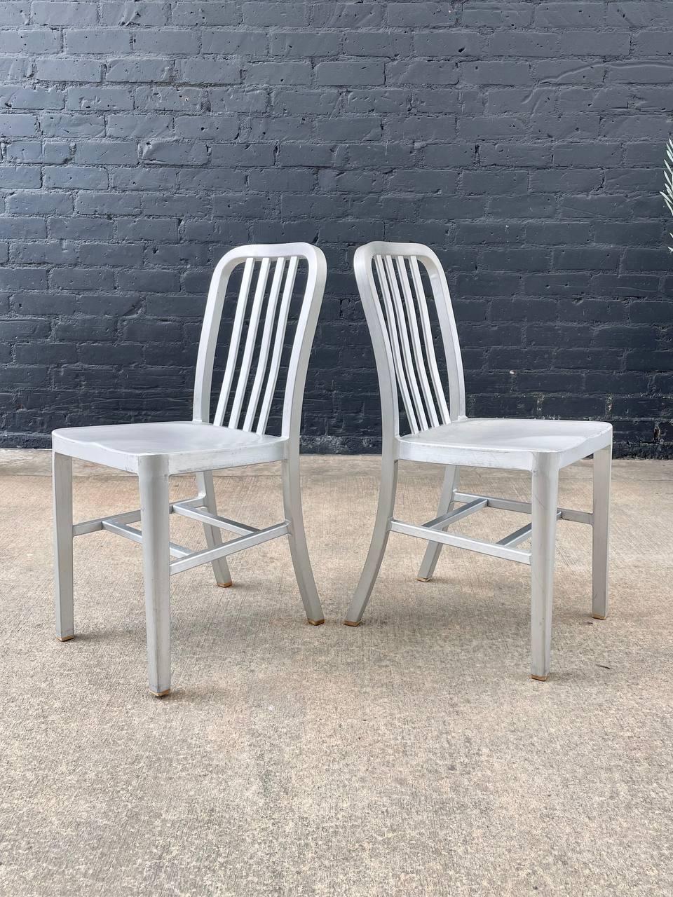 American Set of 4 Navy Industrial Aluminum Dining Chairs