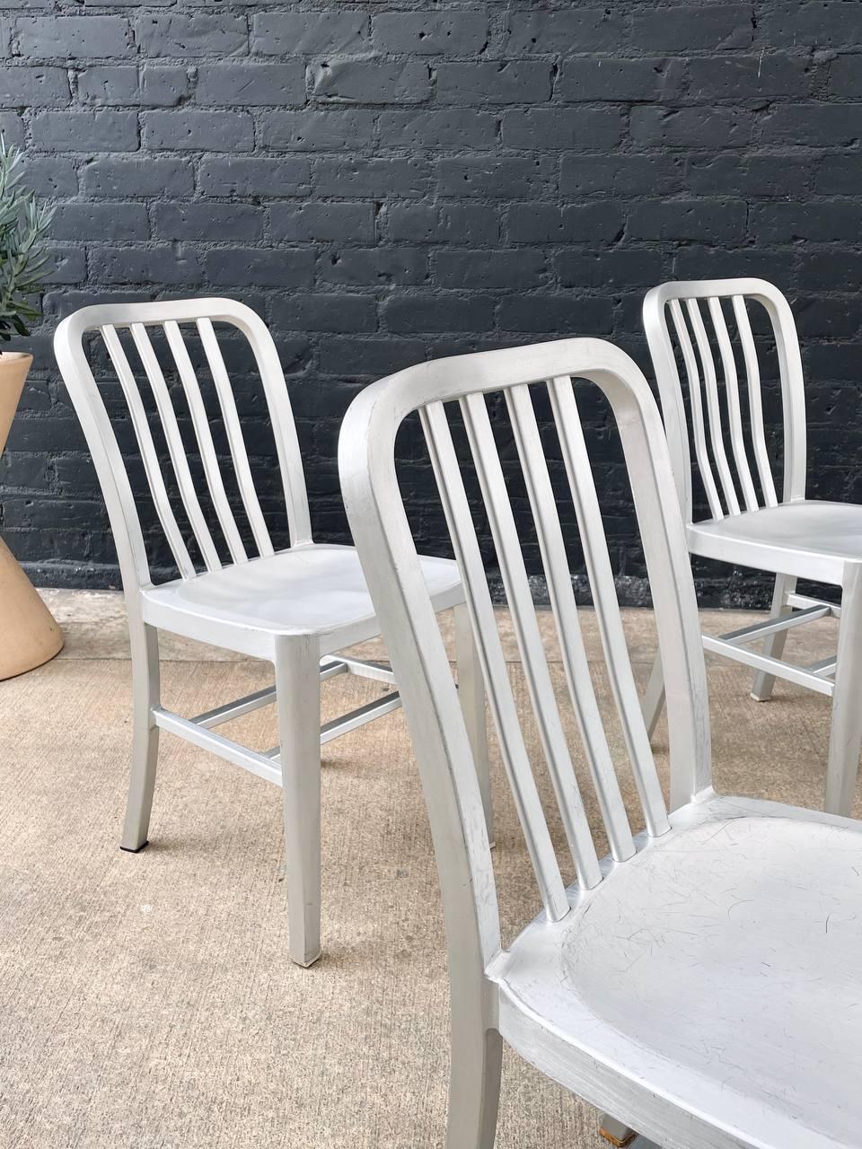 Late 20th Century Set of 4 Navy Industrial Aluminum Dining Chairs