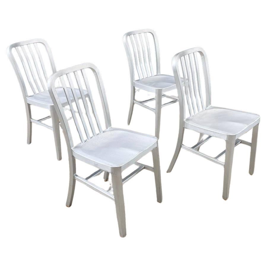 Set of 4 Navy Industrial Aluminum Dining Chairs