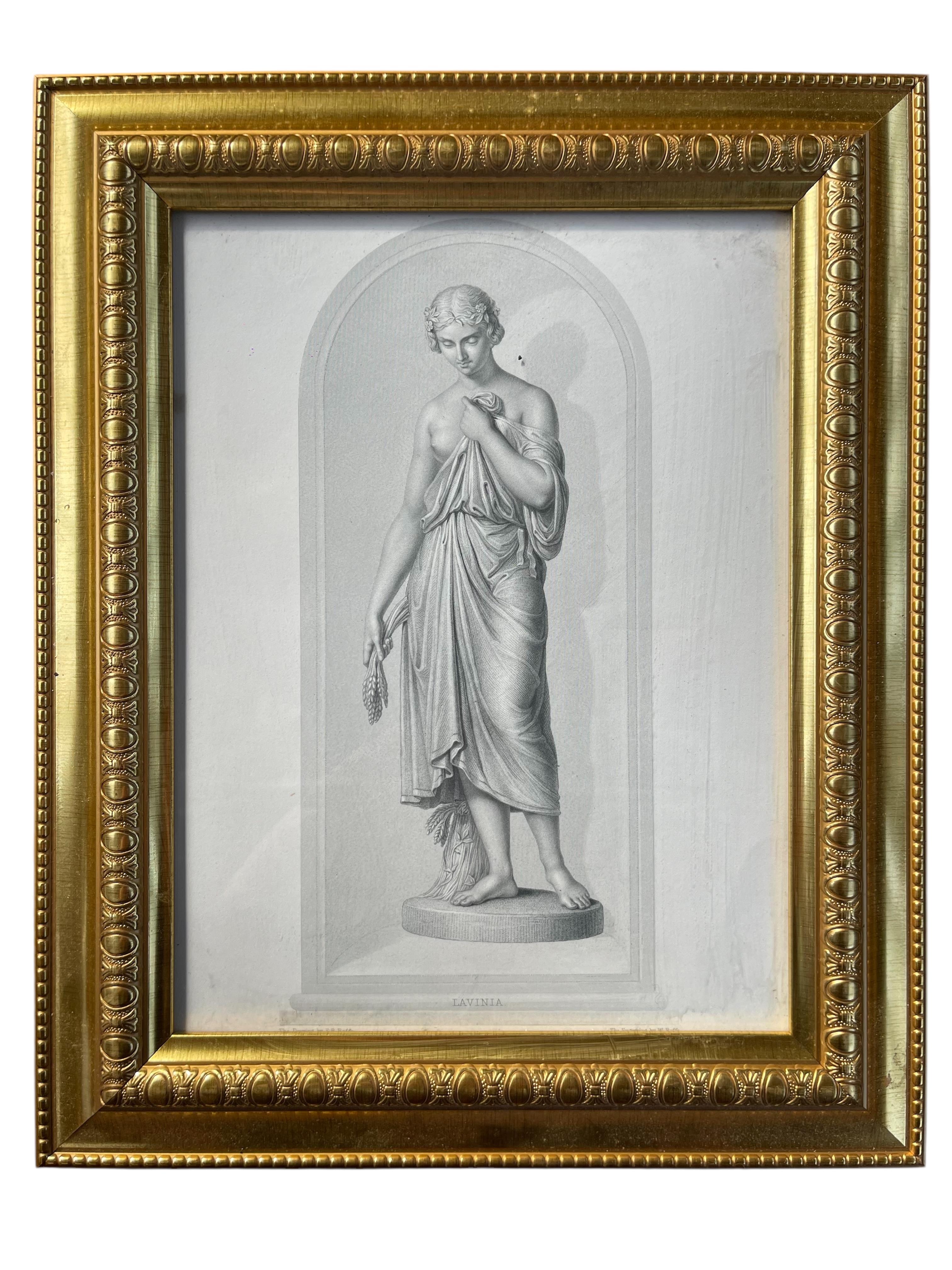 Neoclassico Set di 4 stampe di divinità greche neo classiche in cornici dorate in vendita