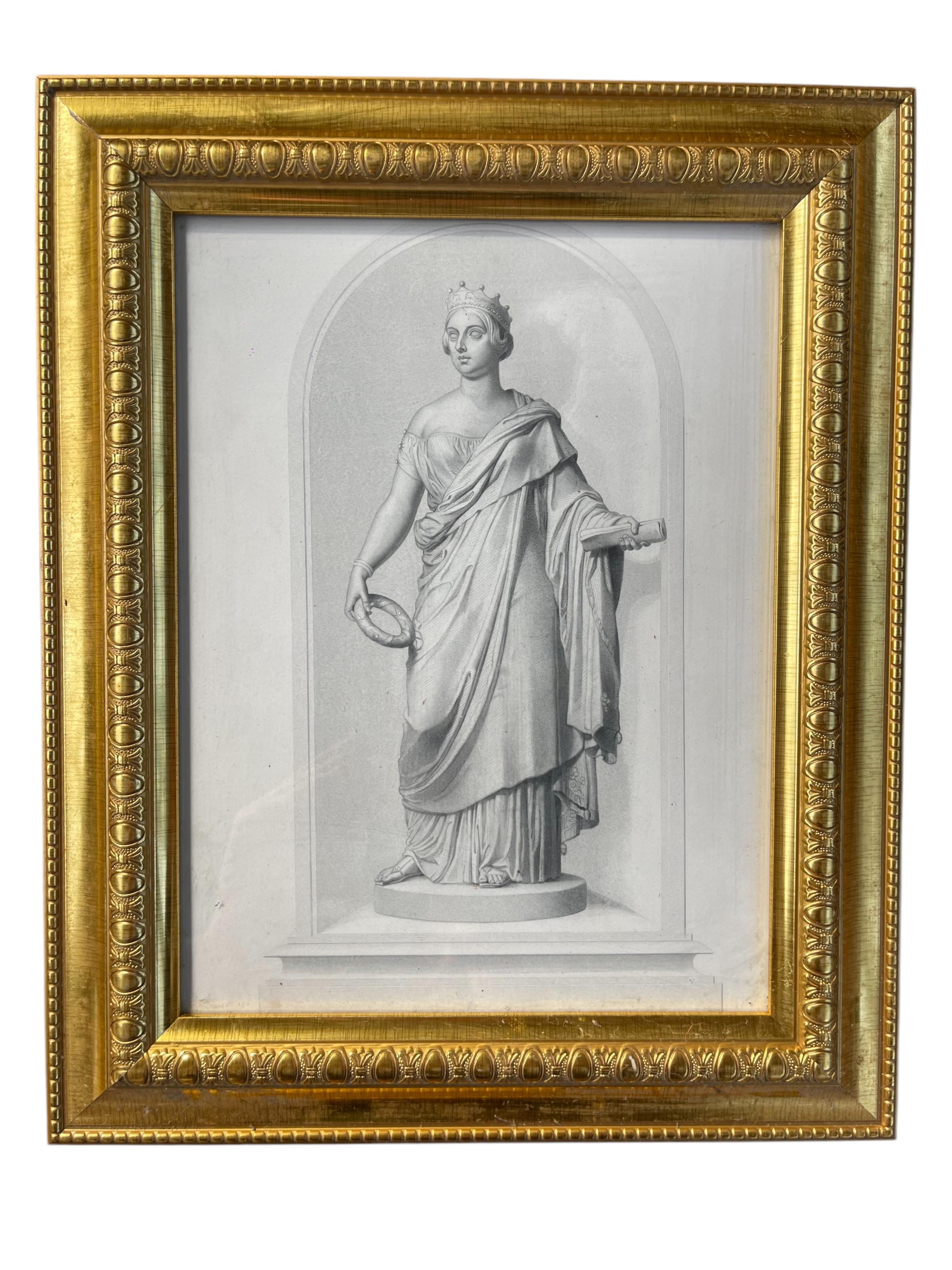 Europeo Set di 4 stampe di divinità greche neo classiche in cornici dorate in vendita