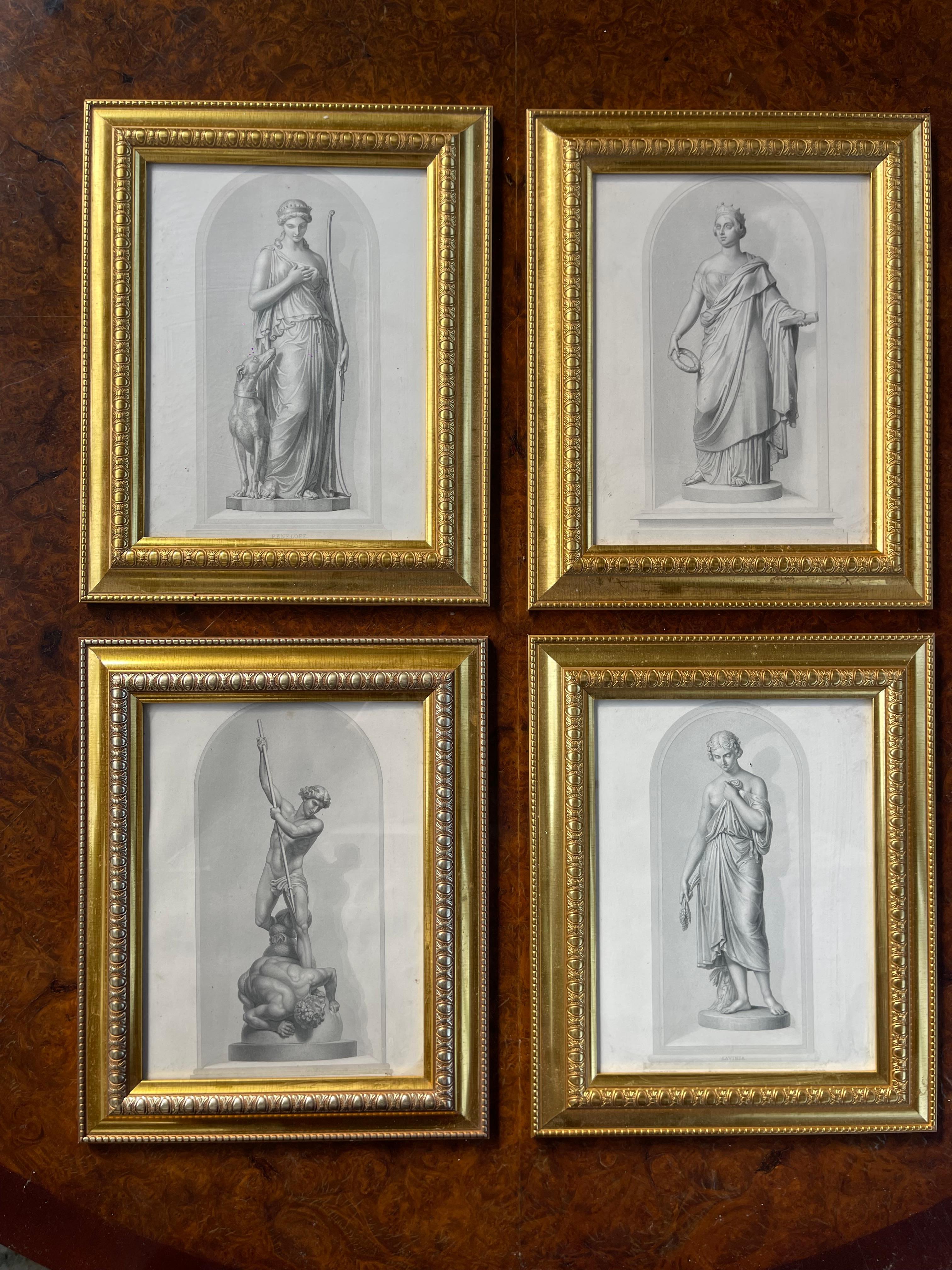 XIX secolo Set di 4 stampe di divinità greche neo classiche in cornici dorate in vendita