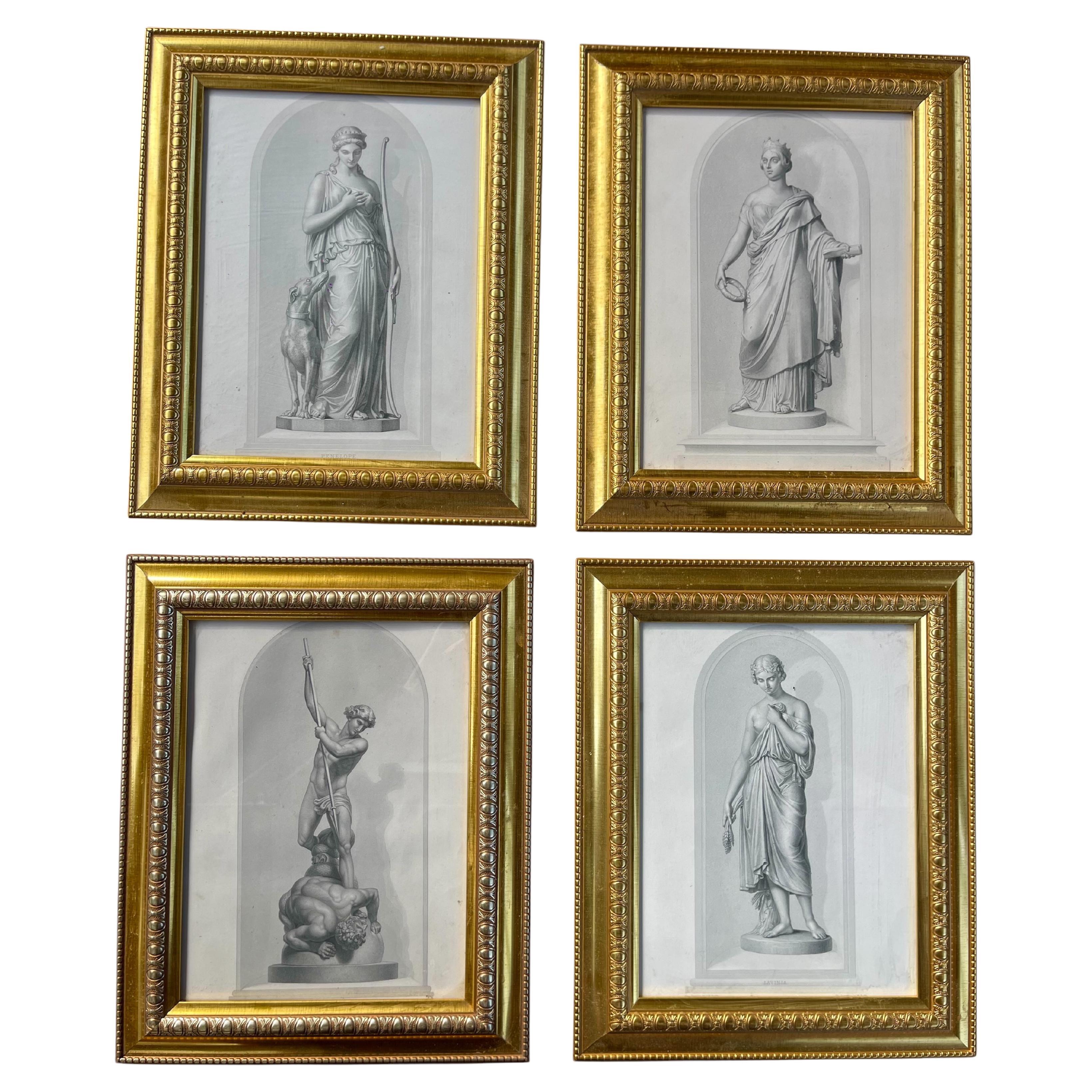 Set di 4 stampe di divinità greche neo classiche in cornici dorate