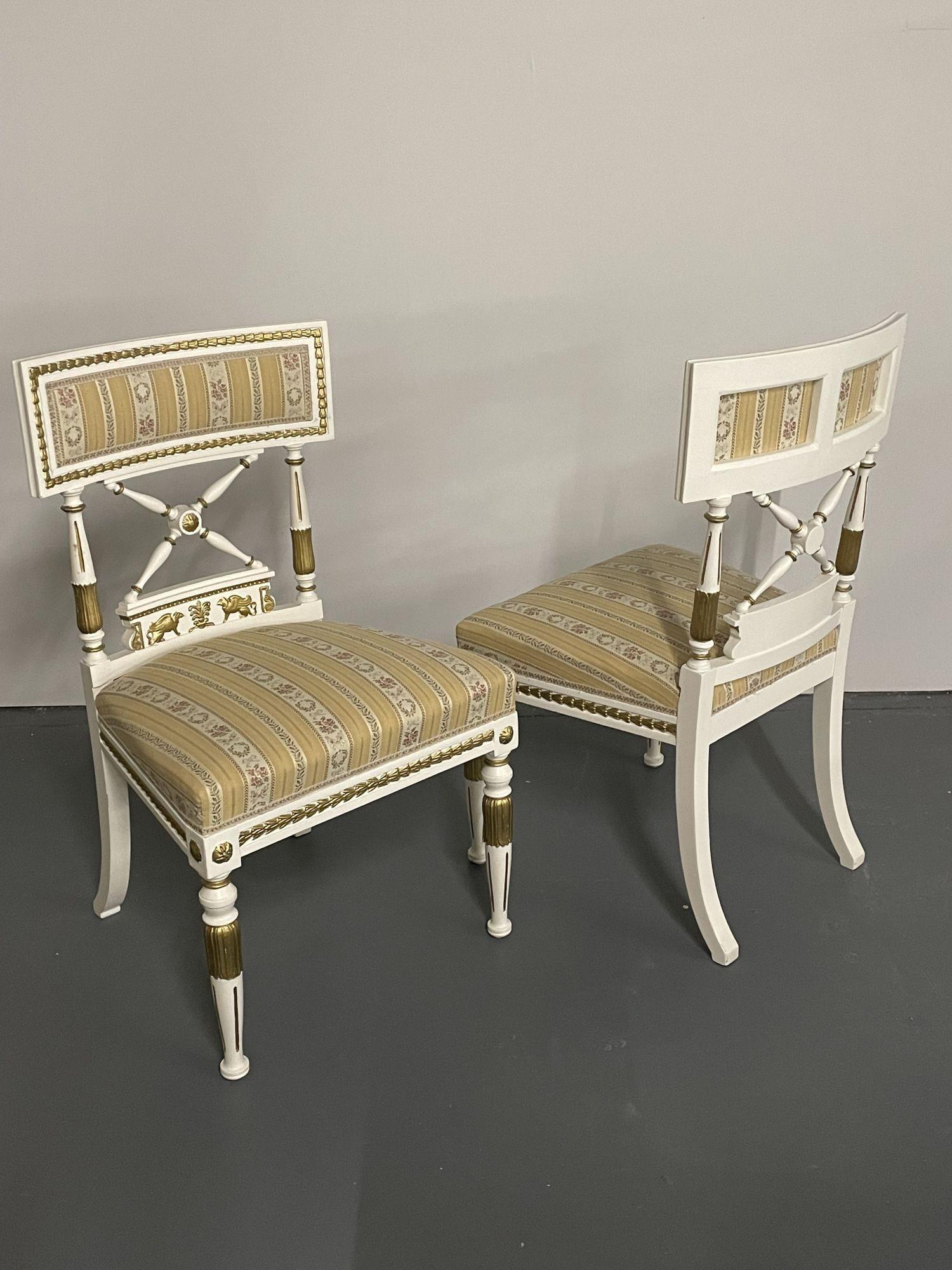 Swedish Set of 4 Neoclassical Gustavian Style Chairs, Parcel Gilt & Painted, Sphinx Ca For Sale