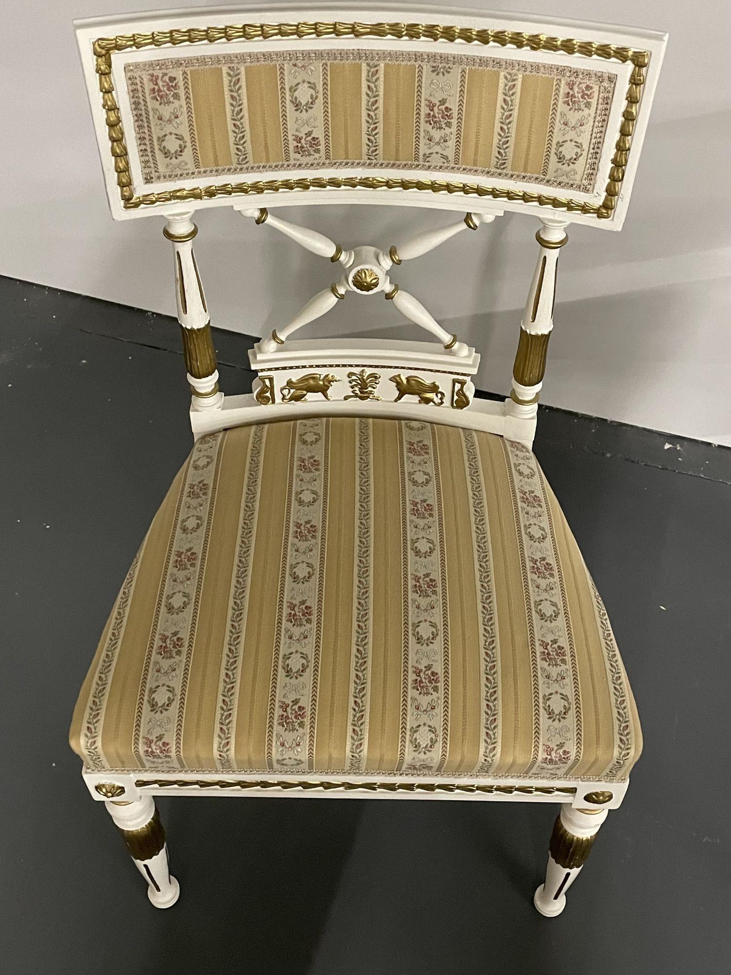 Set of 4 Neoclassical Gustavian Style Chairs, Parcel Gilt & Painted, Sphinx Ca For Sale 2