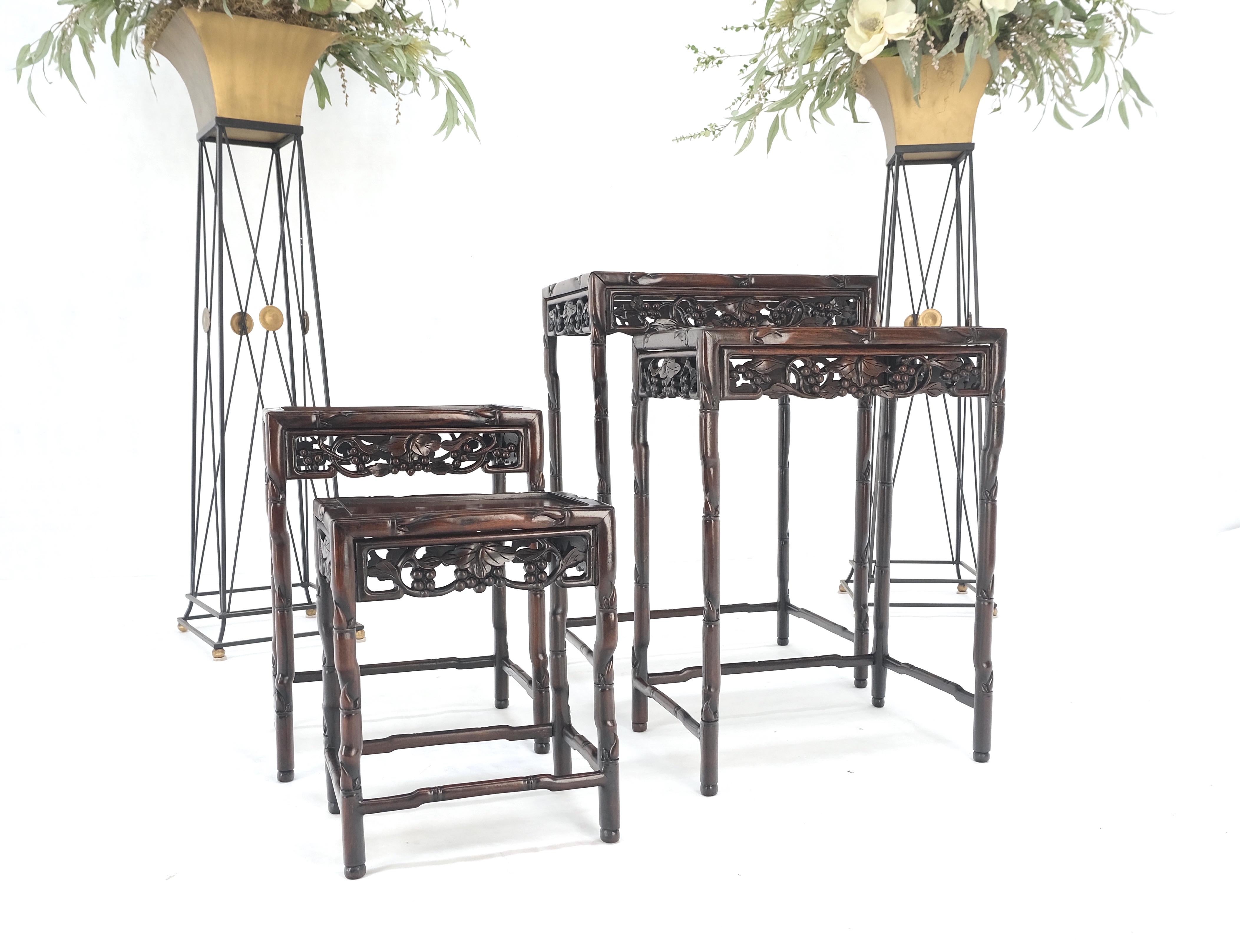 Set of 4 Nesting Stacking Carved Rosewood End Side Occasional Tables Set Mint! For Sale 6