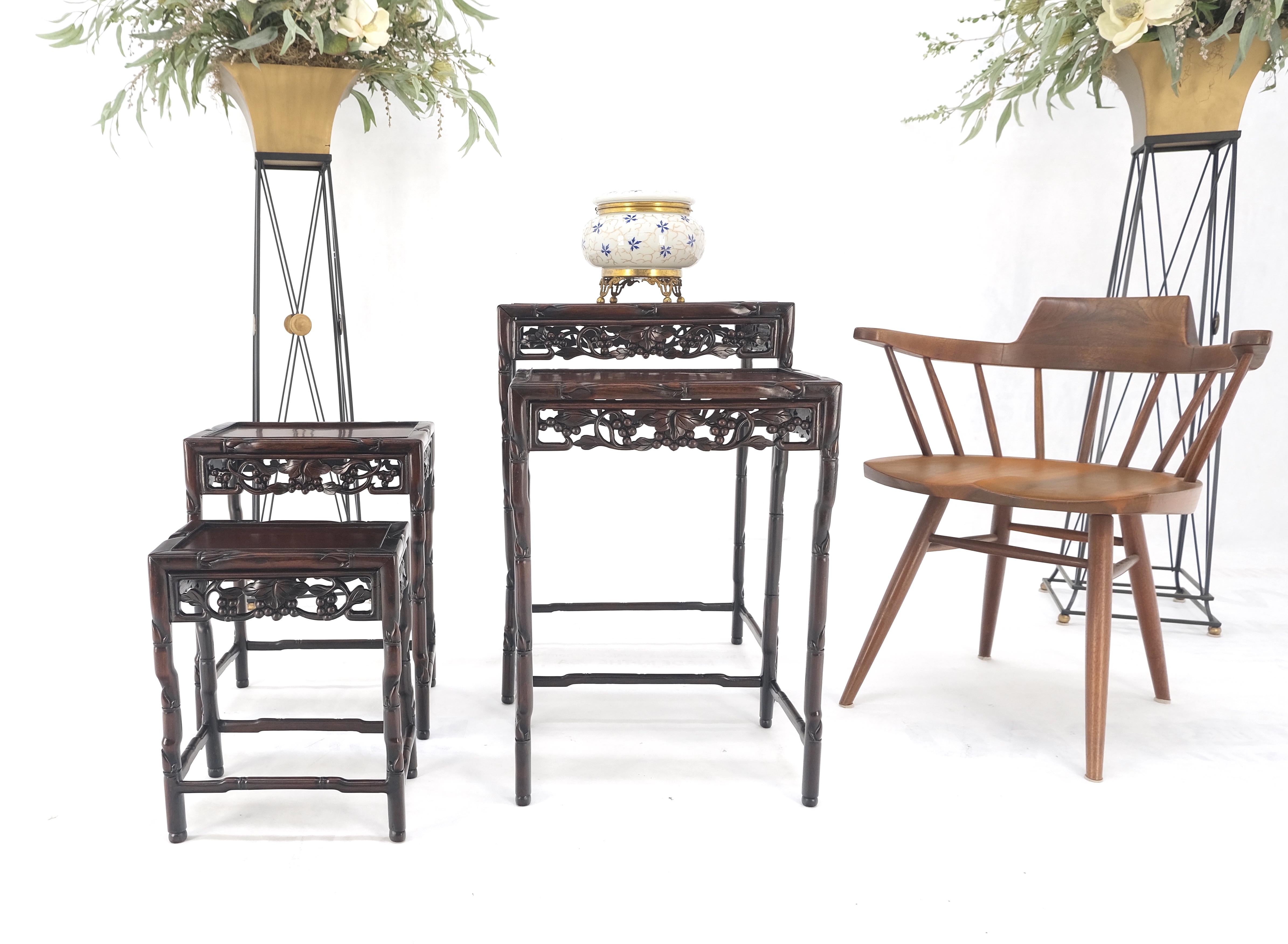 Set of 4 Nesting Stacking Carved Rosewood End Side Occasional Tables Set Mint! For Sale 8