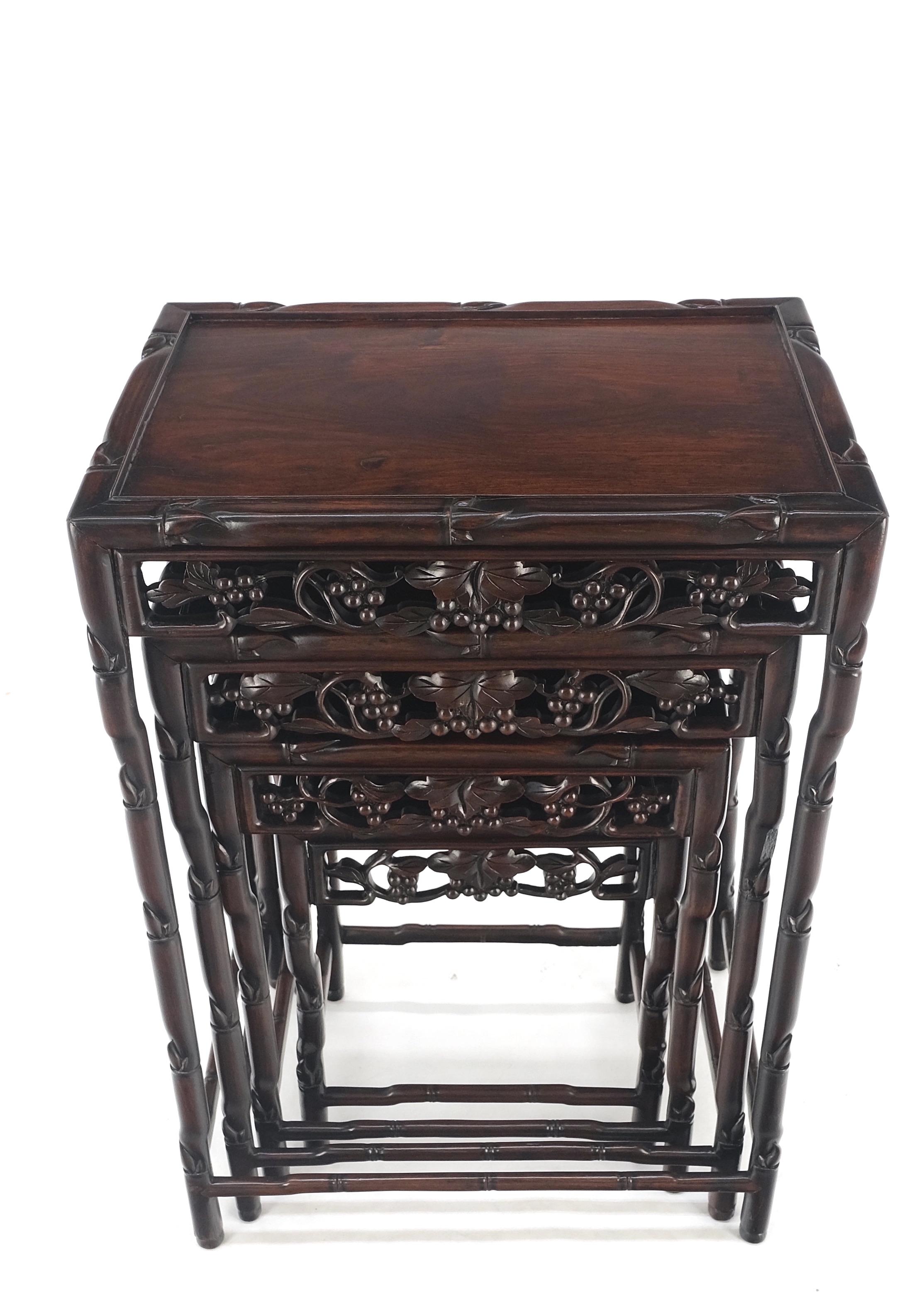 Set of 4 Nesting Stacking Carved Rosewood End Side Occasional Tables Set Mint! For Sale 11