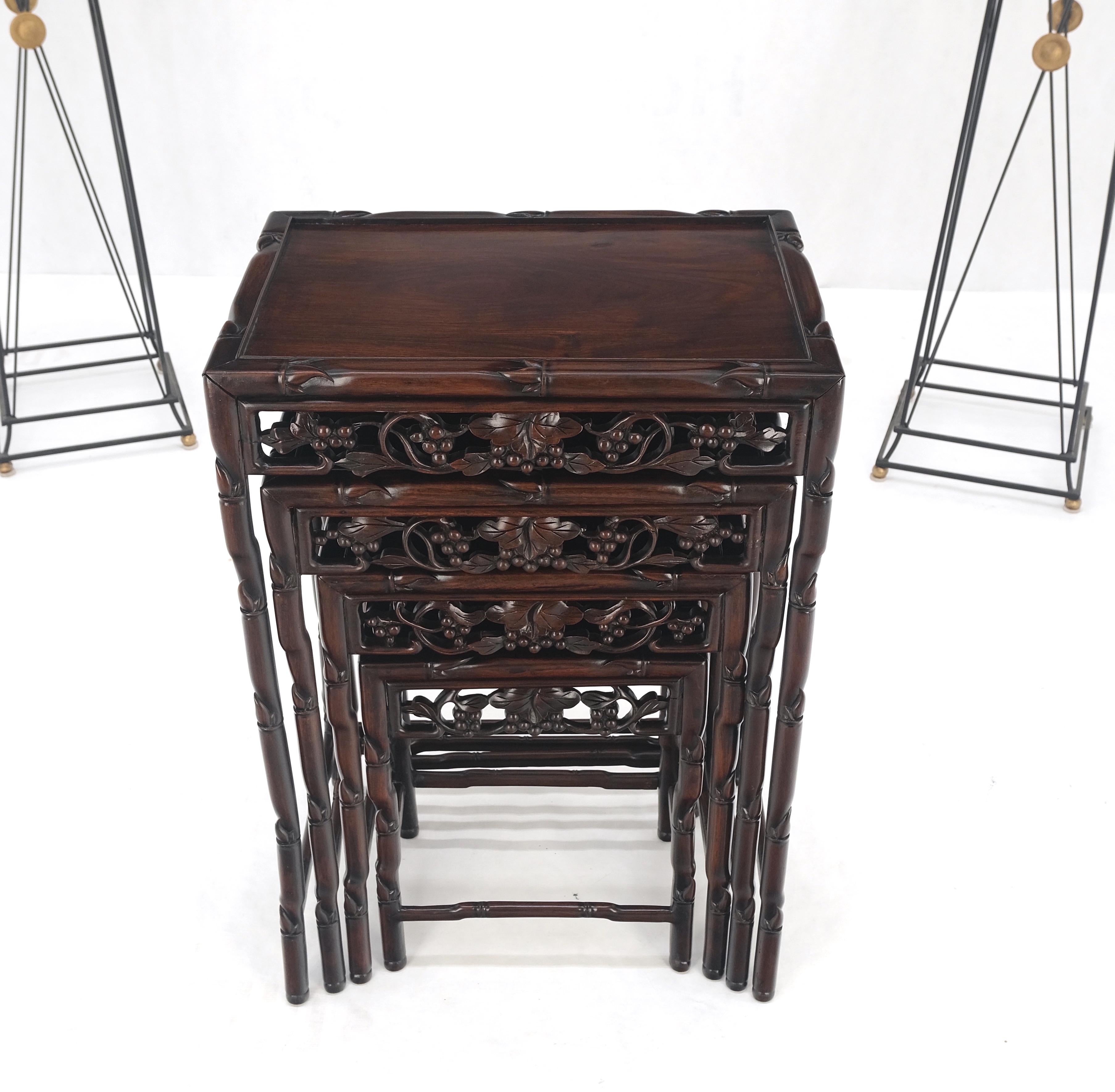 Phenomenal Set of 4 Nesting Stacking Carved Rosewood End Side Occasional Tables Set Mint!