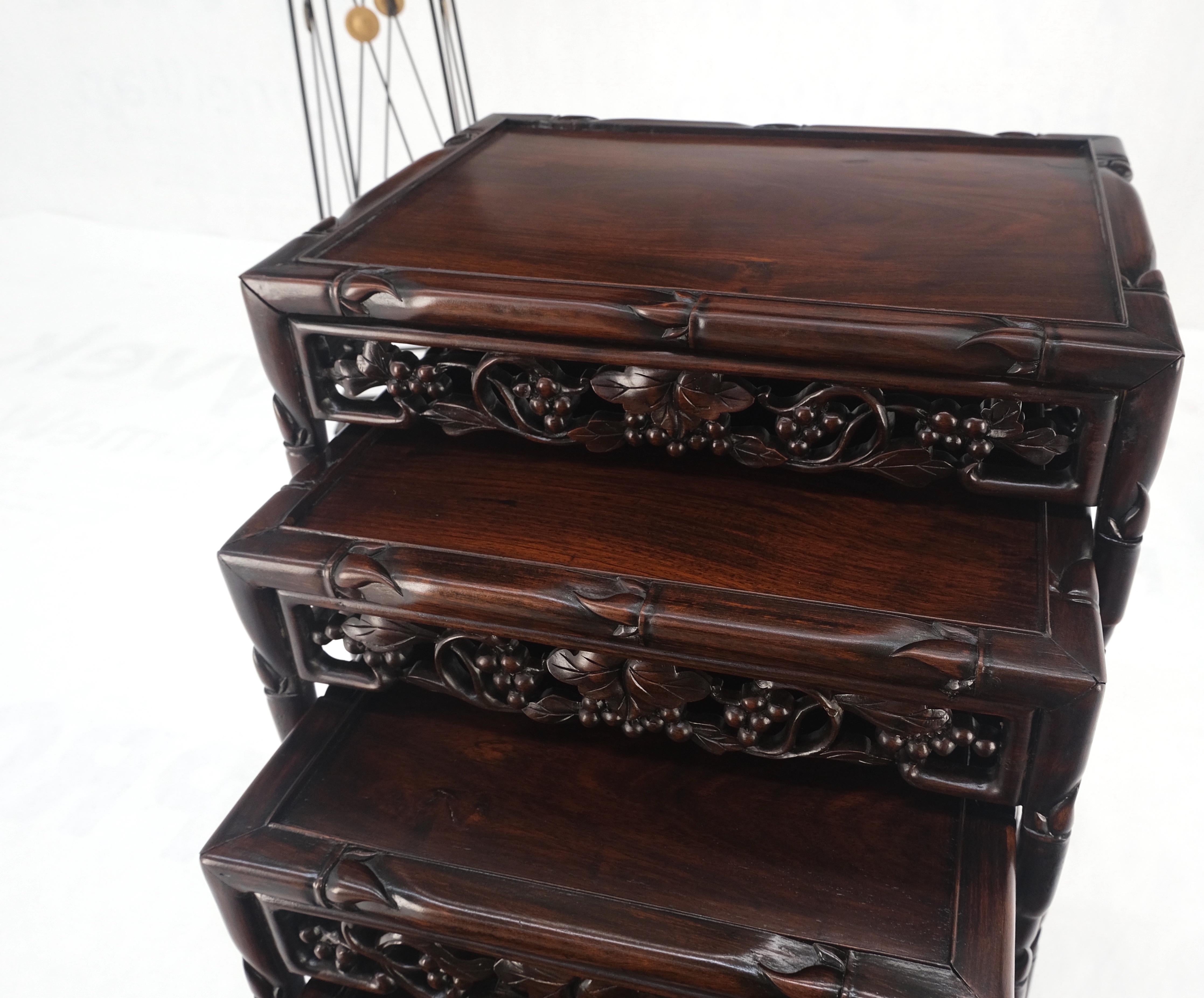 Chinoiserie Set of 4 Nesting Stacking Carved Rosewood End Side Occasional Tables Set Mint! For Sale