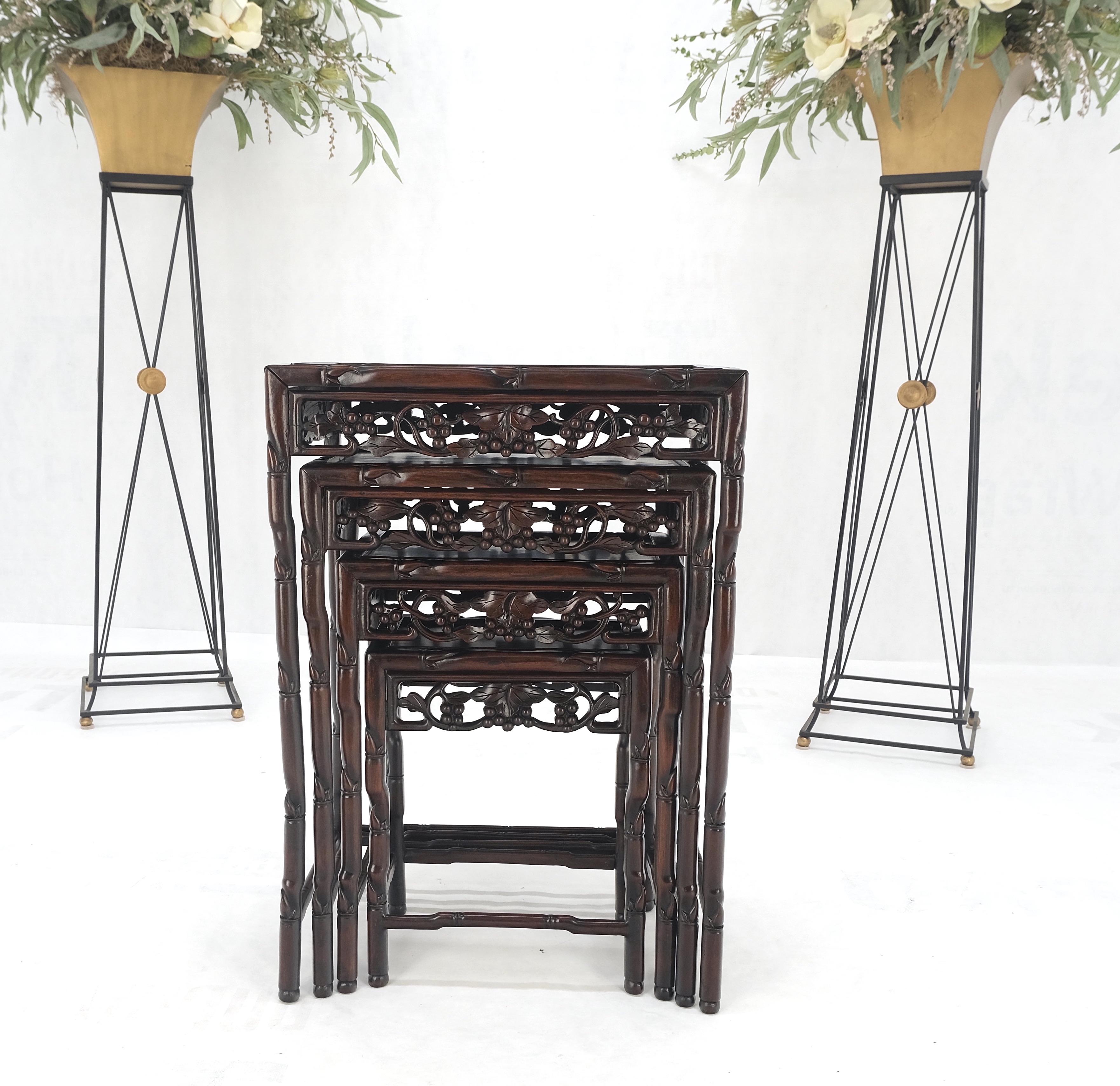 Unknown Set of 4 Nesting Stacking Carved Rosewood End Side Occasional Tables Set Mint! For Sale