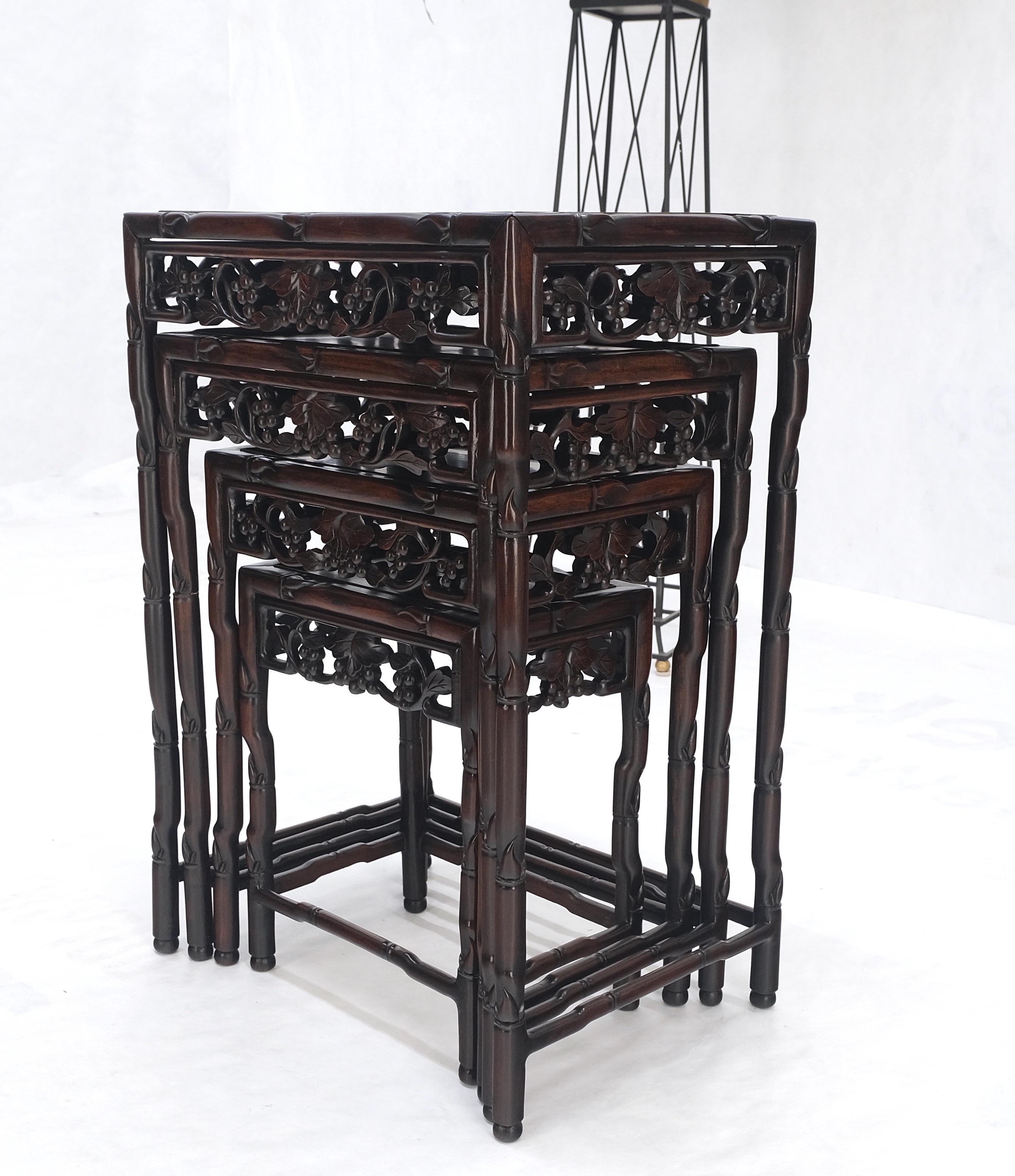 20th Century Set of 4 Nesting Stacking Carved Rosewood End Side Occasional Tables Set Mint! For Sale