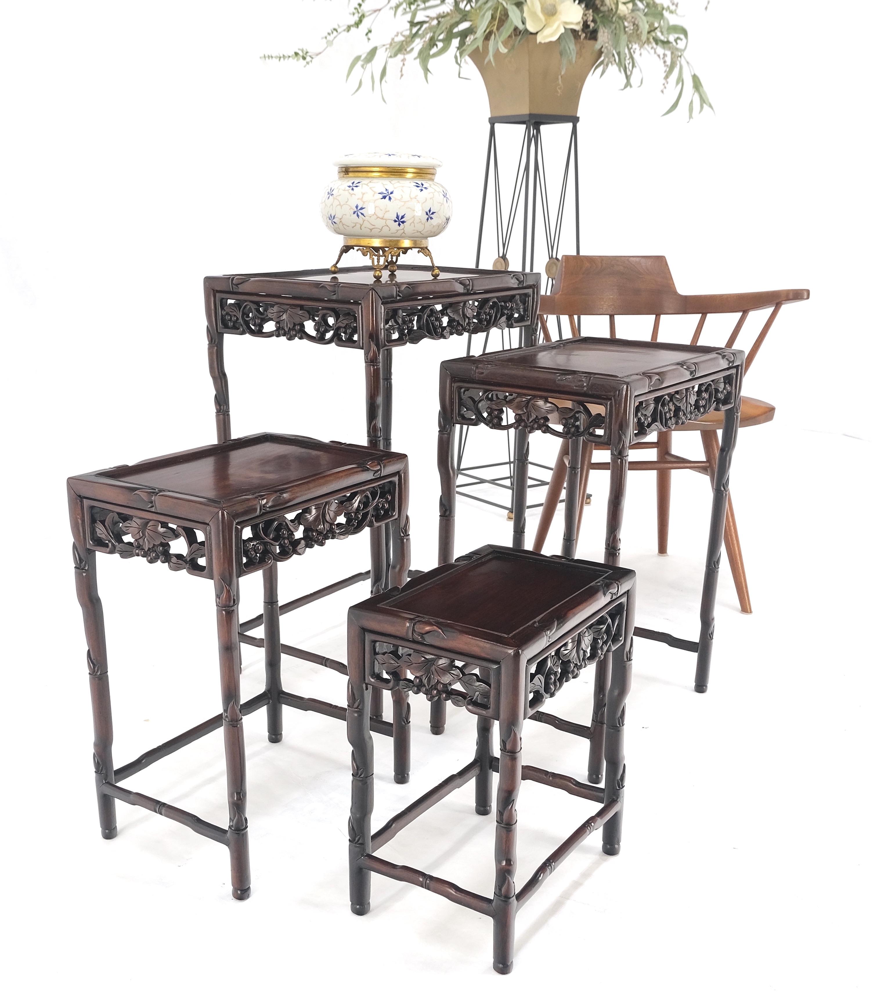 Set of 4 Nesting Stacking Carved Rosewood End Side Occasional Tables Set Mint! For Sale 2