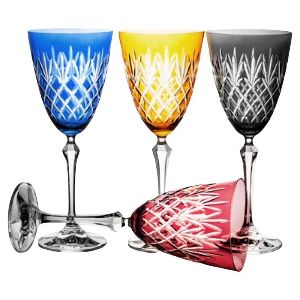 4 Colorful Crystal Glasses for red Wine in "Pineapple" design (11.8 fl
