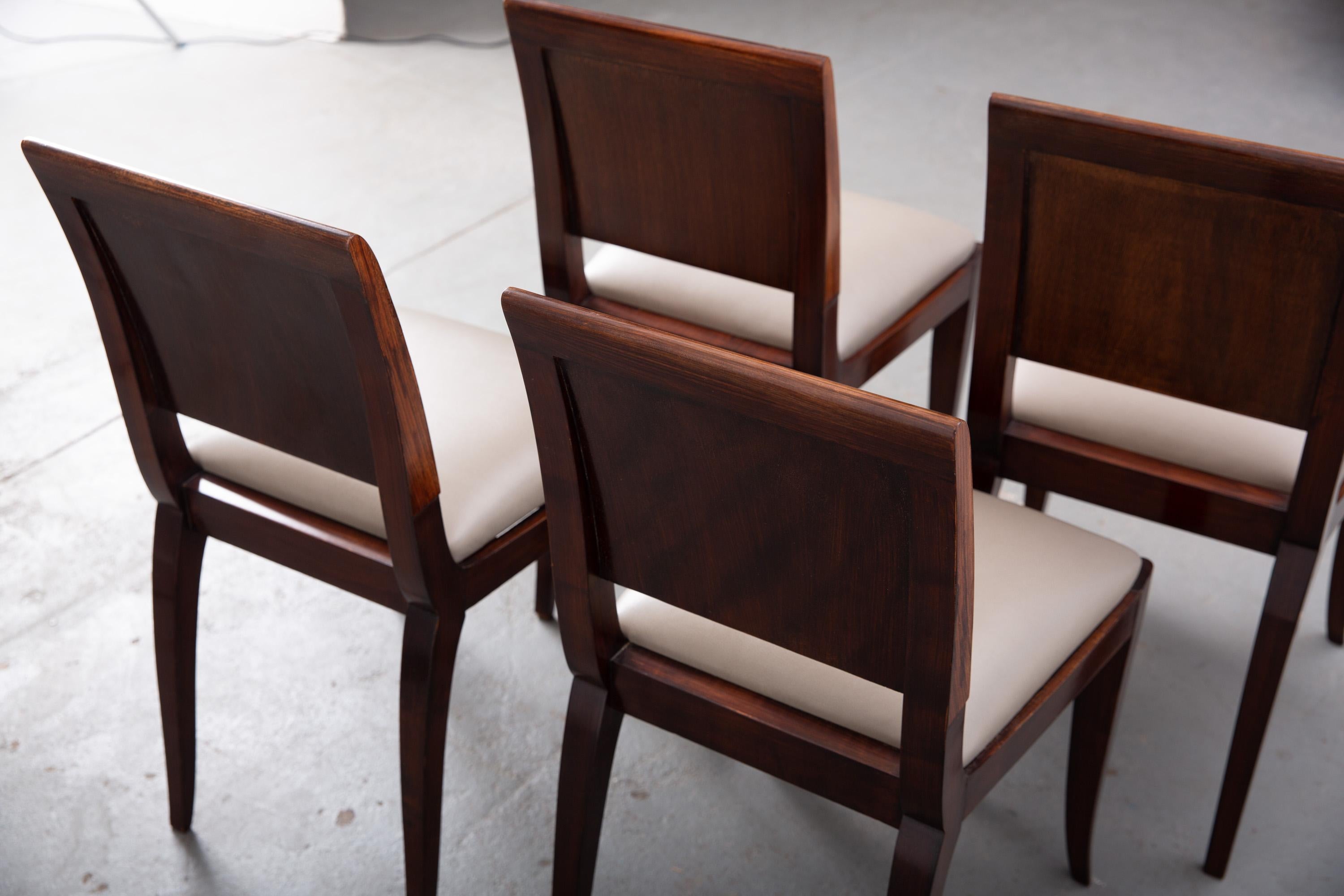 Set of 4 Newly Upholstered Ruhlman Style Art Deco Dining Chairs In Good Condition In New York, NY