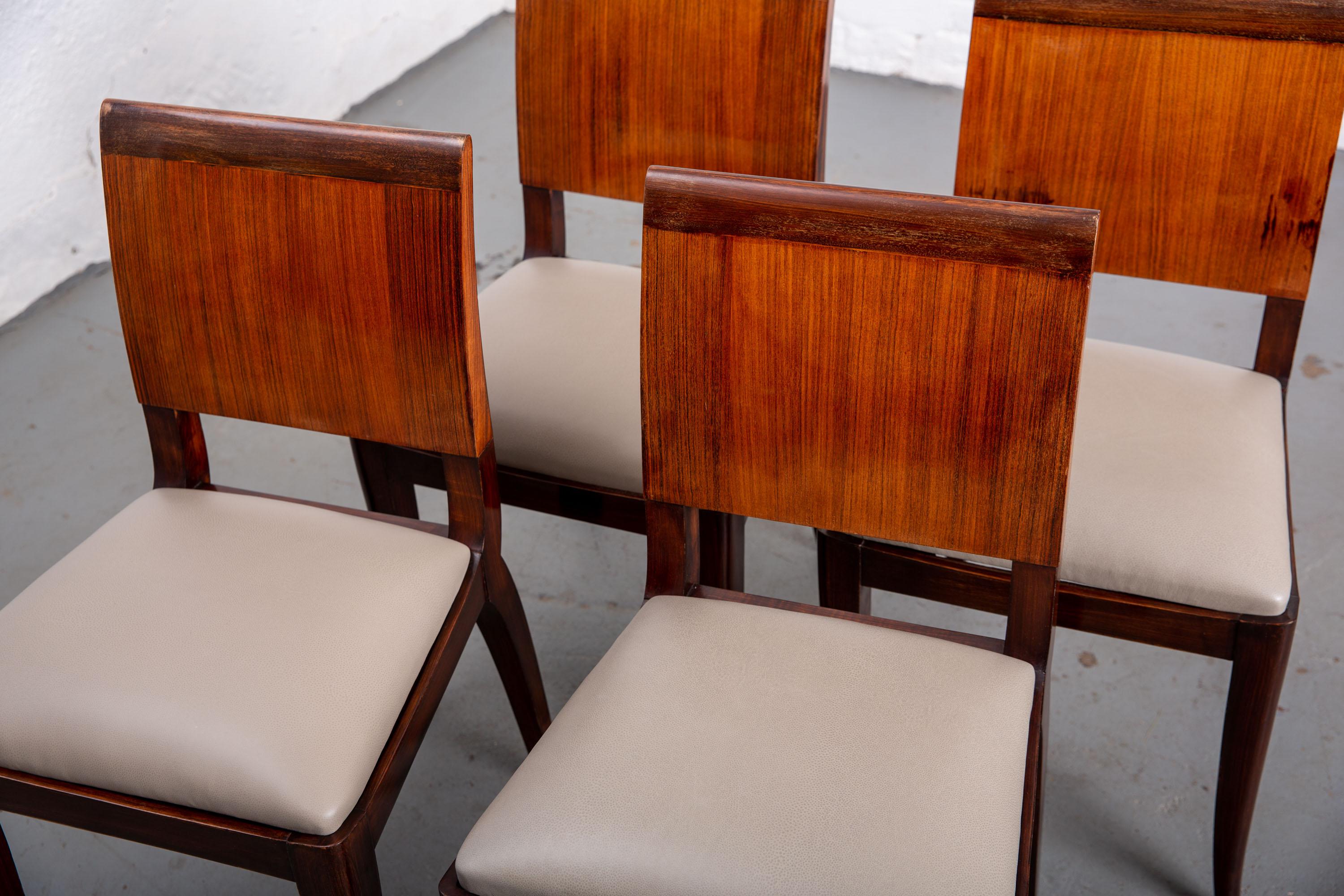 Wood Set of 4 Newly Upholstered Ruhlman Style Art Deco Dining Chairs