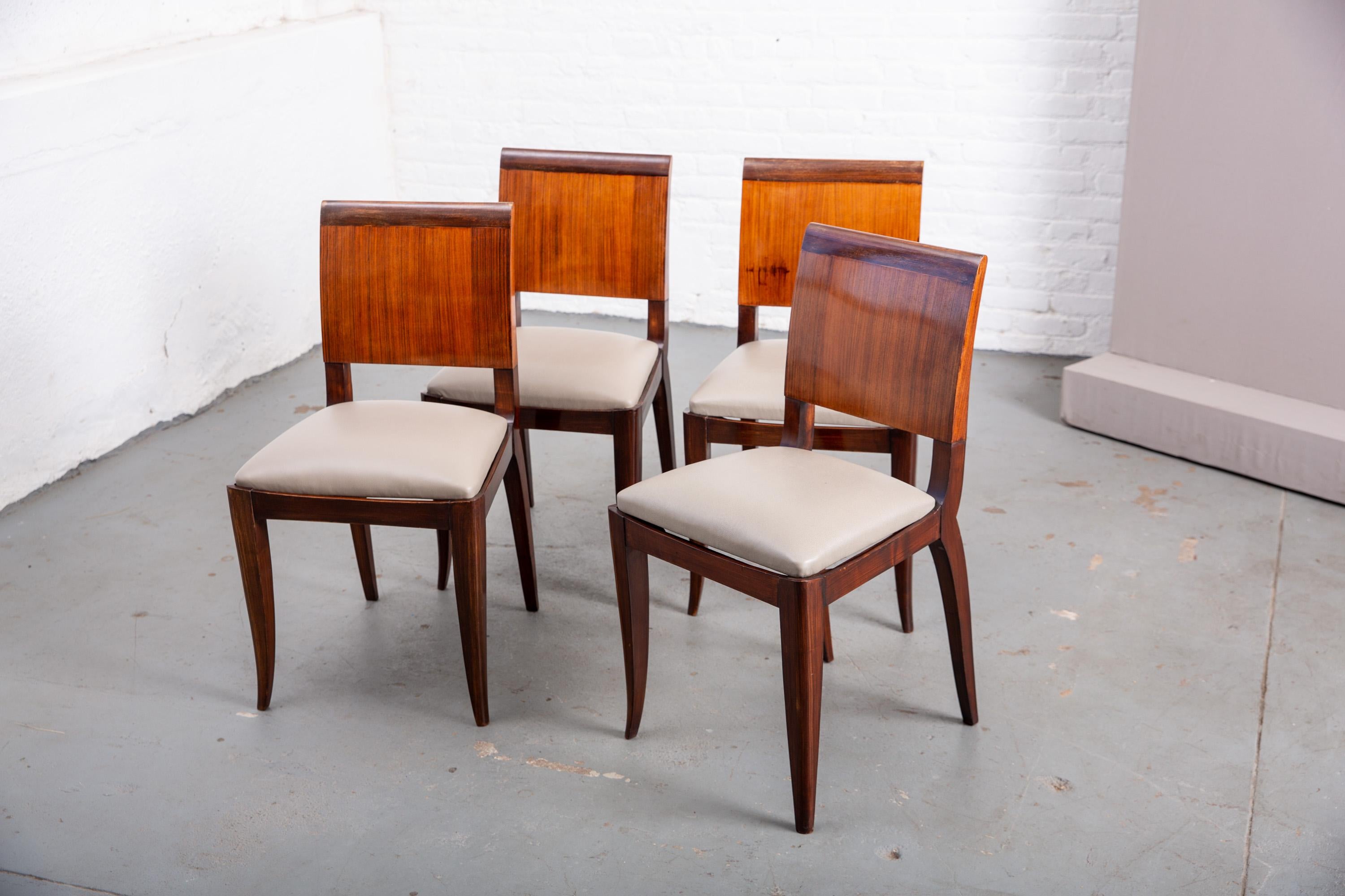 Set of 4 Newly Upholstered Ruhlman Style Art Deco Dining Chairs 1