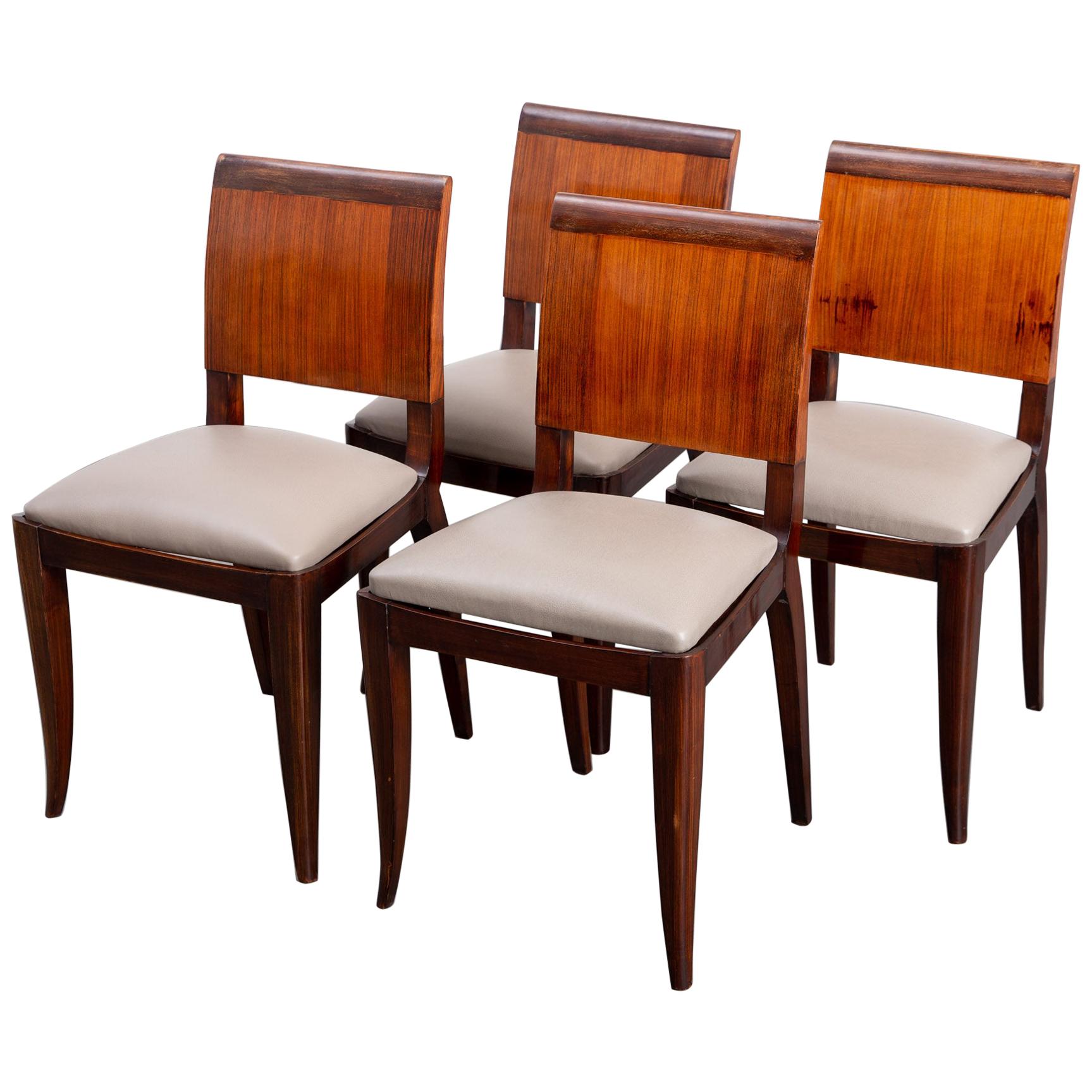 Set of 4 Newly Upholstered Ruhlman Style Art Deco Dining Chairs