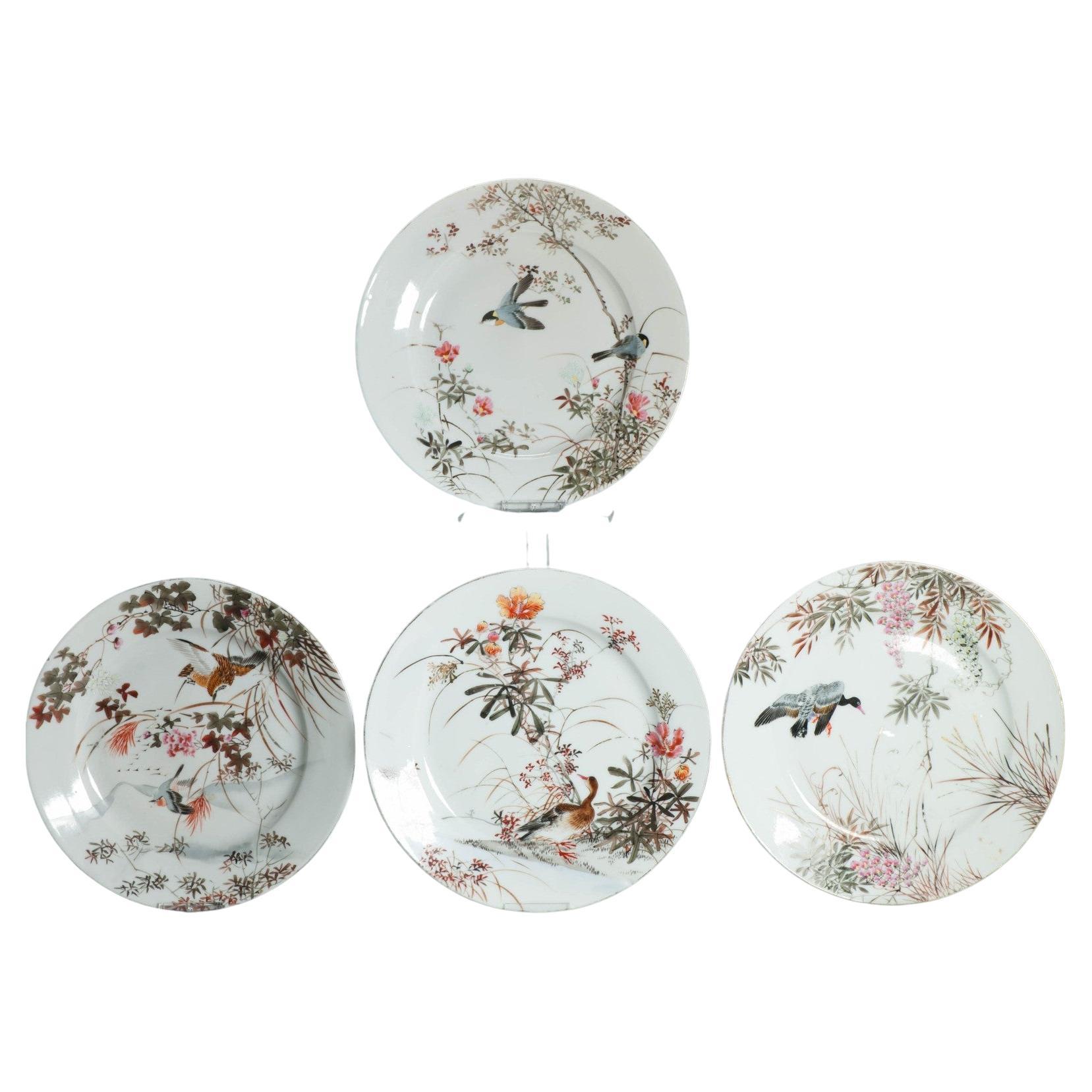 Set of 4 Nice Meiji Period Kutani Dishes. Ca 1880 Japan Porcelain dinner plates