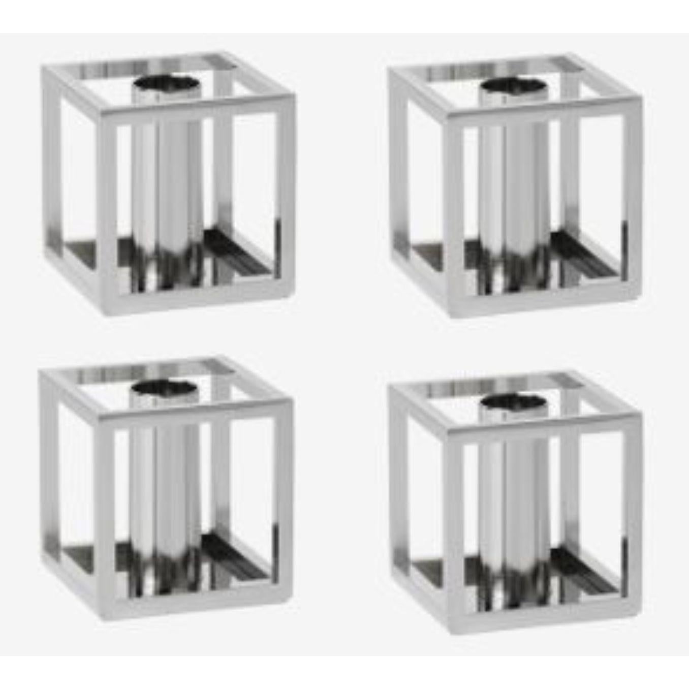 Set of 4 nickel plated kubus 1 candle holders by Lassen
Dimensions: D 7 x W 7 x H 7 cm 
Materials: Metal 
Also available in different dimensions. 
Weight: 0.40 Kg

A new small wonder has seen the light of day. Kubus Micro is a stylish, smaller