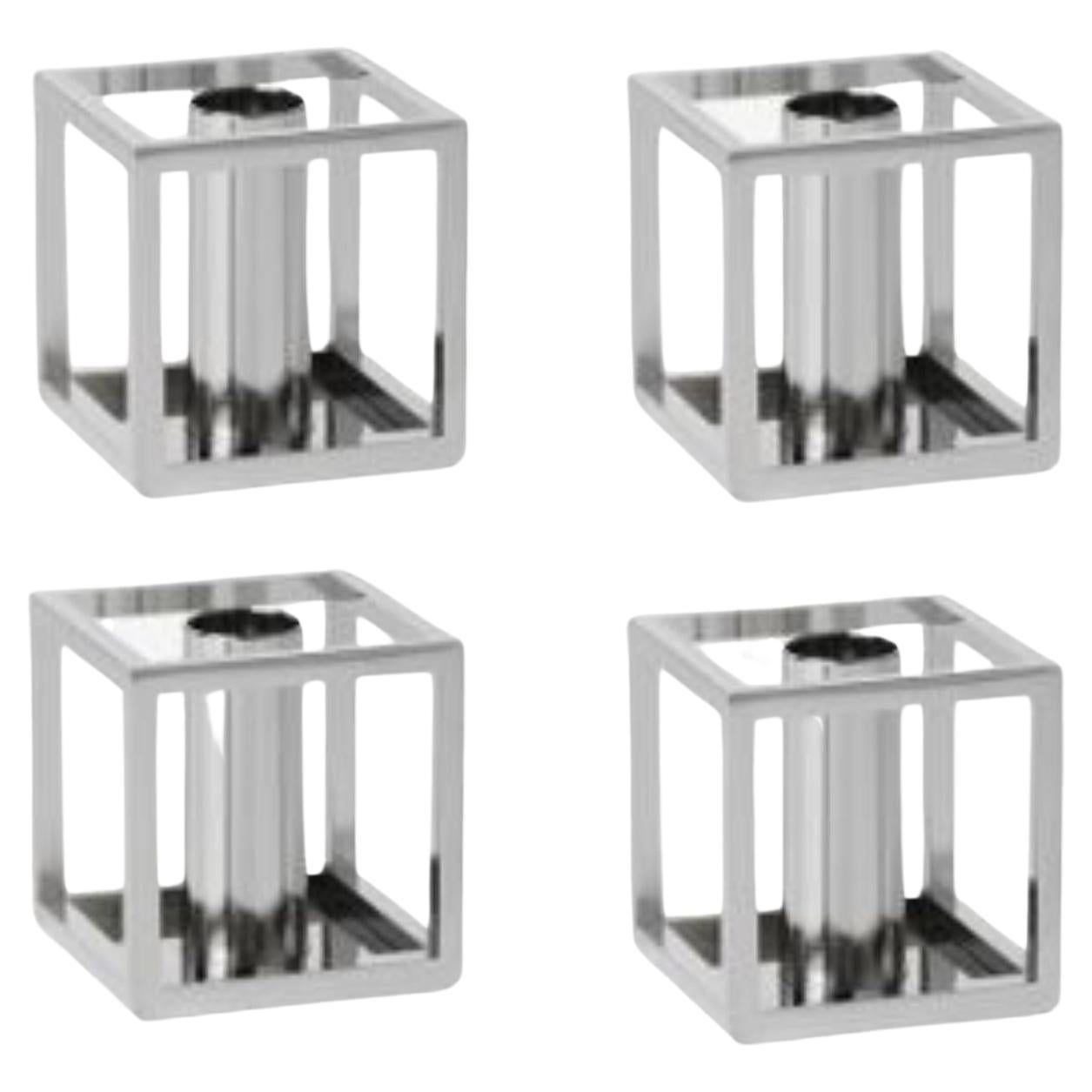 Set of 4 Nickel Plated Kubus 1 Candle Holders by Lassen For Sale