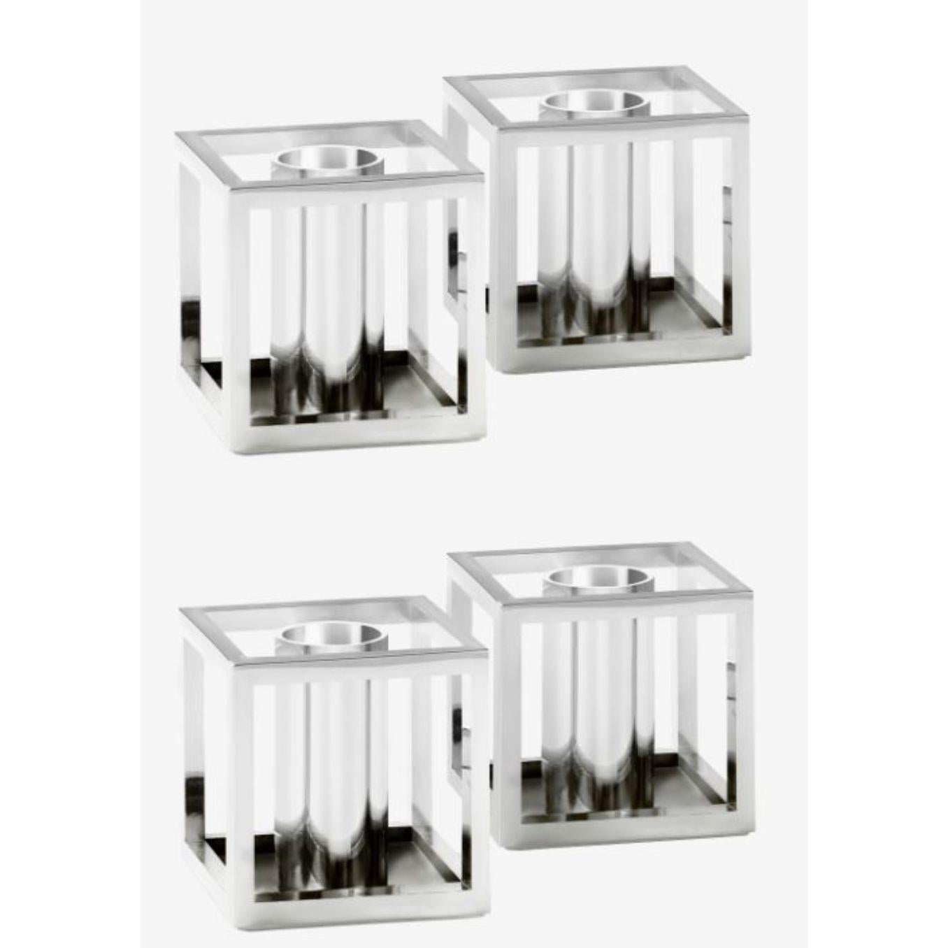 Set of 4 nickel plated Kubus micro candle holders by Lassen
Dimensions: D 3.50 x W 3.50 x H 3.65 cm 
Materials: Metal 
Also available in different dimensions.
Weight: 0.15 Kg

A new small wonder has seen the light of day. Kubus Micro is a