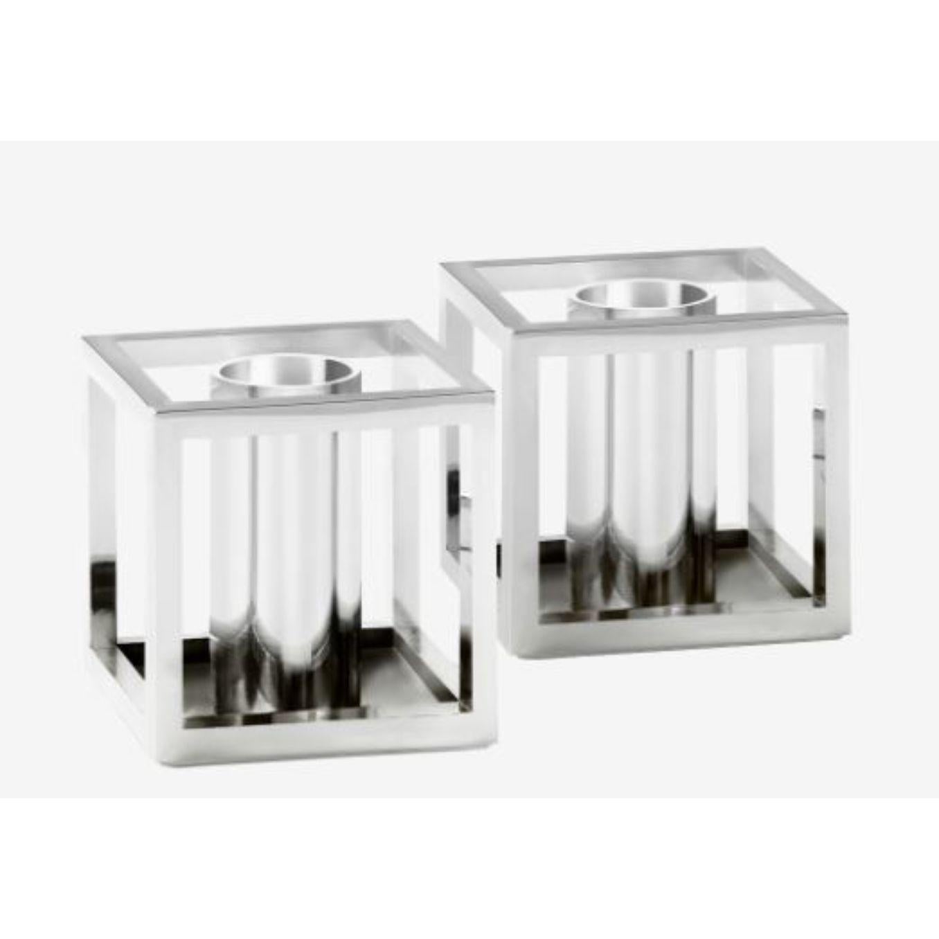 Modern Set of 4 Nickel Plated Kubus Micro Candle Holders by Lassen