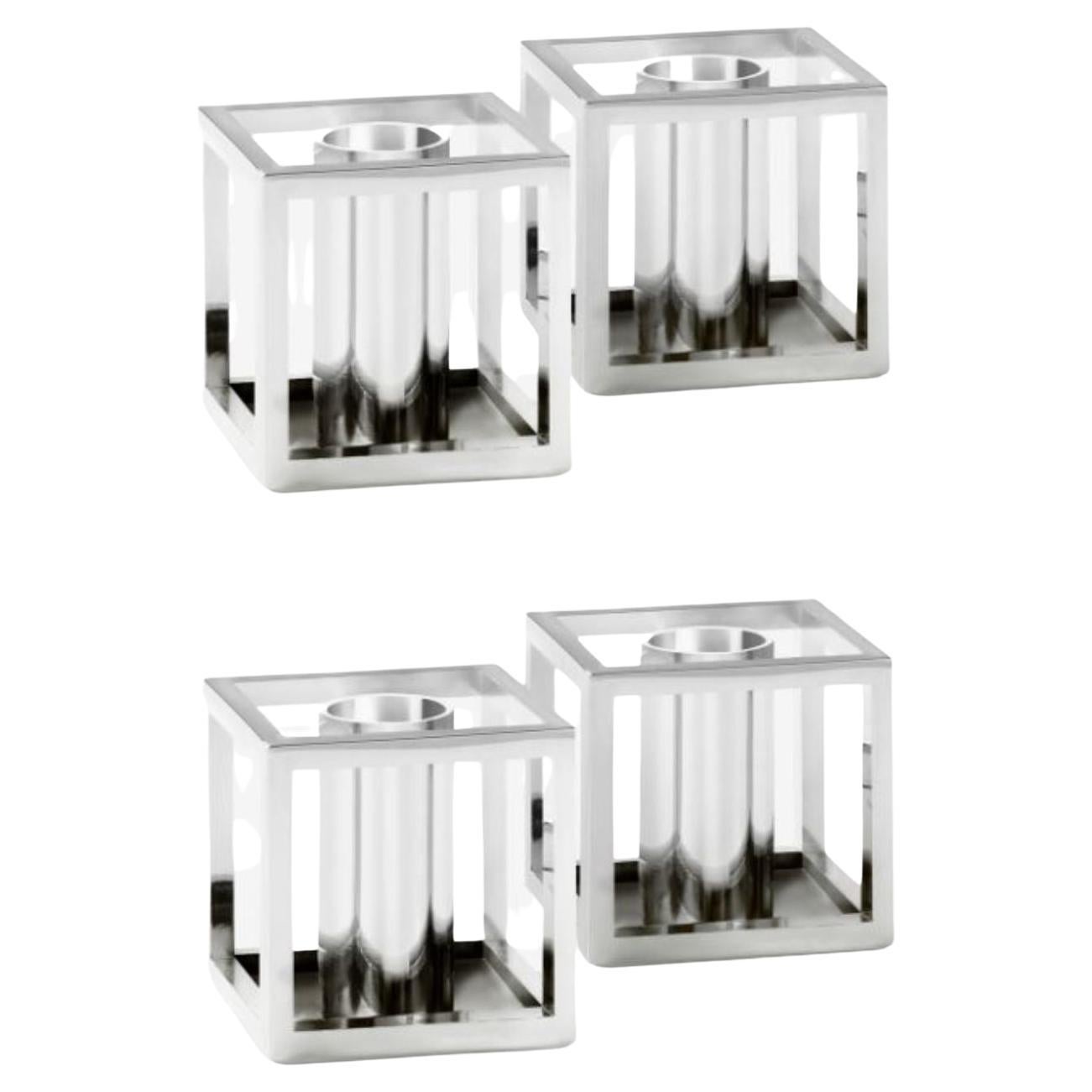 Set of 4 Nickel Plated Kubus Micro Candle Holders by Lassen For Sale