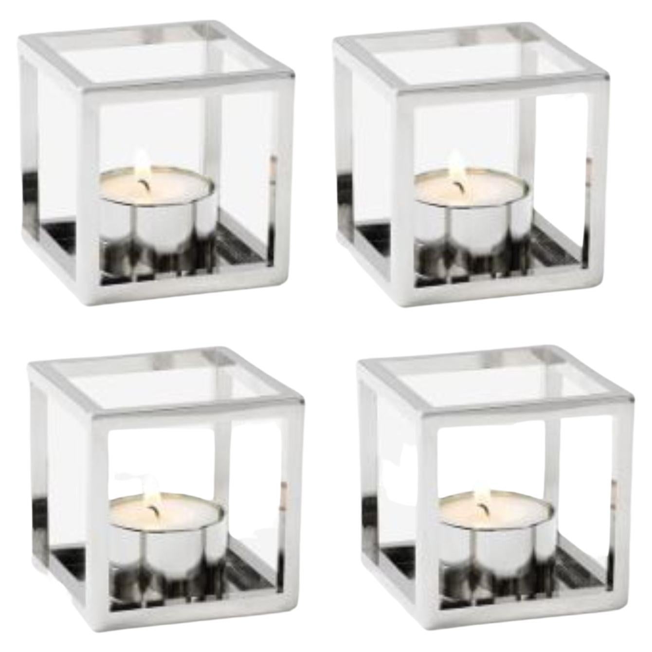 Set of 4 Nickel Plated Kubus T Candle Holders by Lassen For Sale