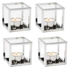 Set von 4 vernickelten Kubus T-Kerzenhaltern von Lassen
