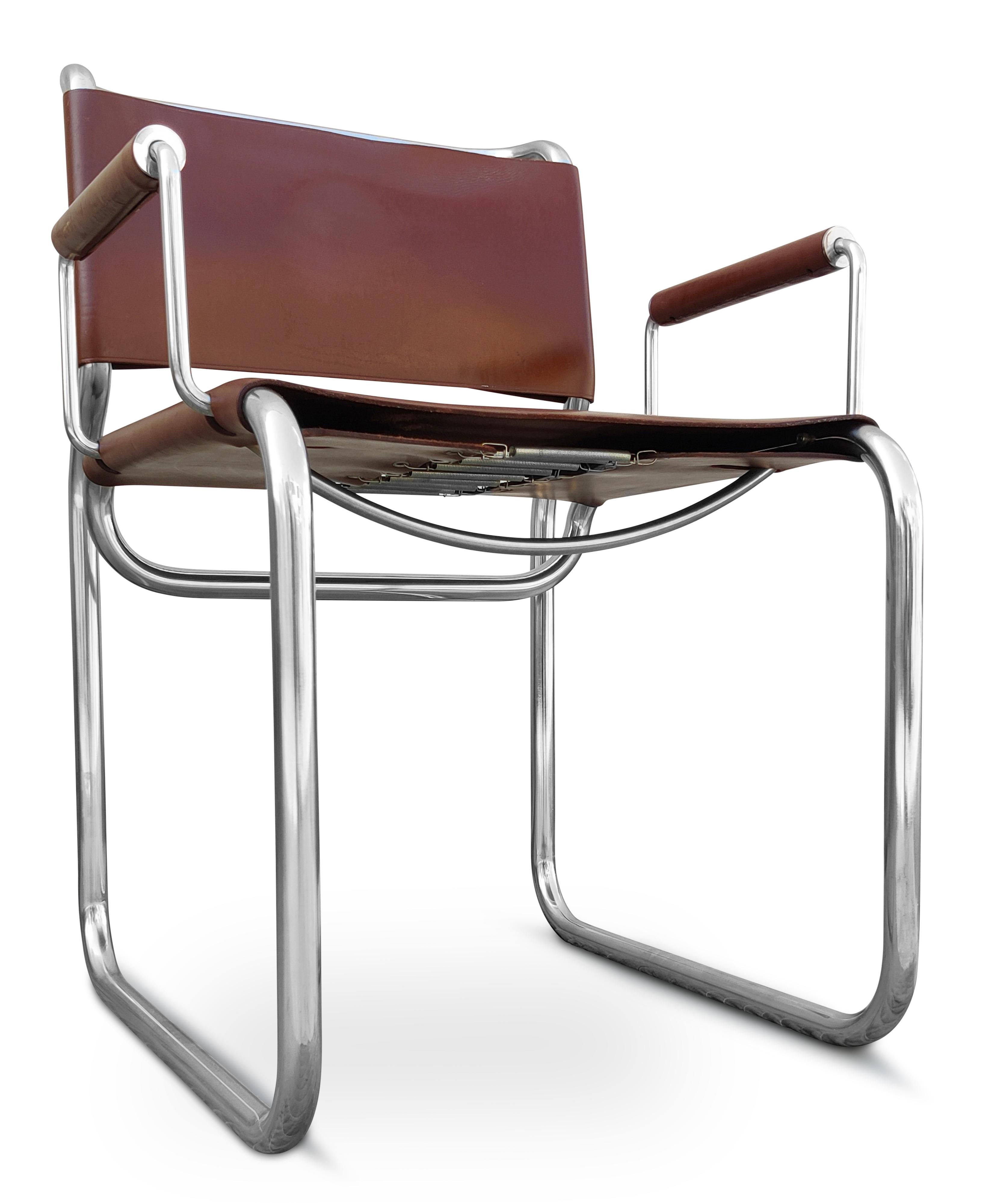 Polychromé Nicos Zographos ensemble de 4 fauteuils de salle à manger rares en acier inoxydable et cuir en vente
