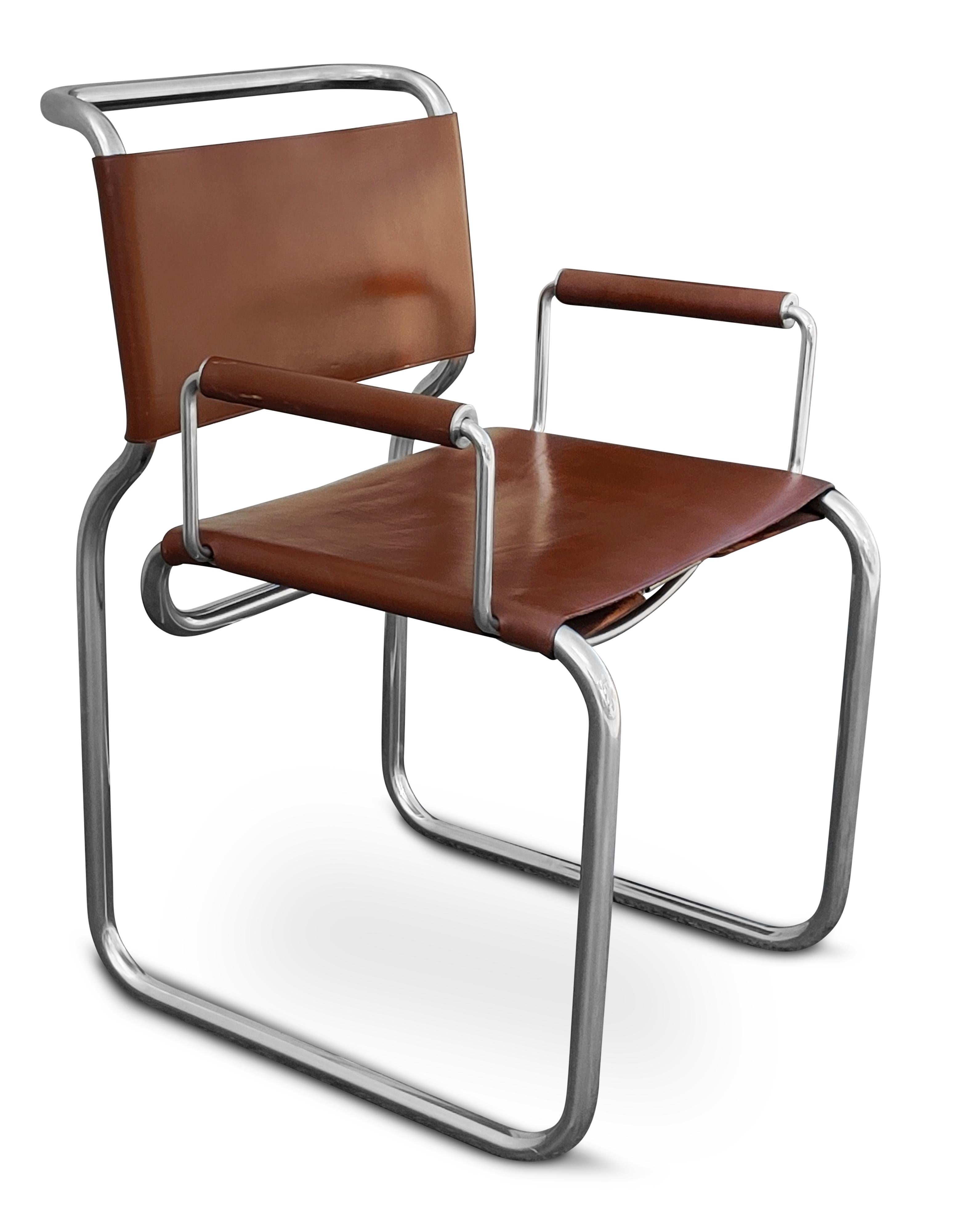 Nicos Zographos ensemble de 4 fauteuils de salle à manger rares en acier inoxydable et cuir Bon état - En vente à Philadelphia, PA