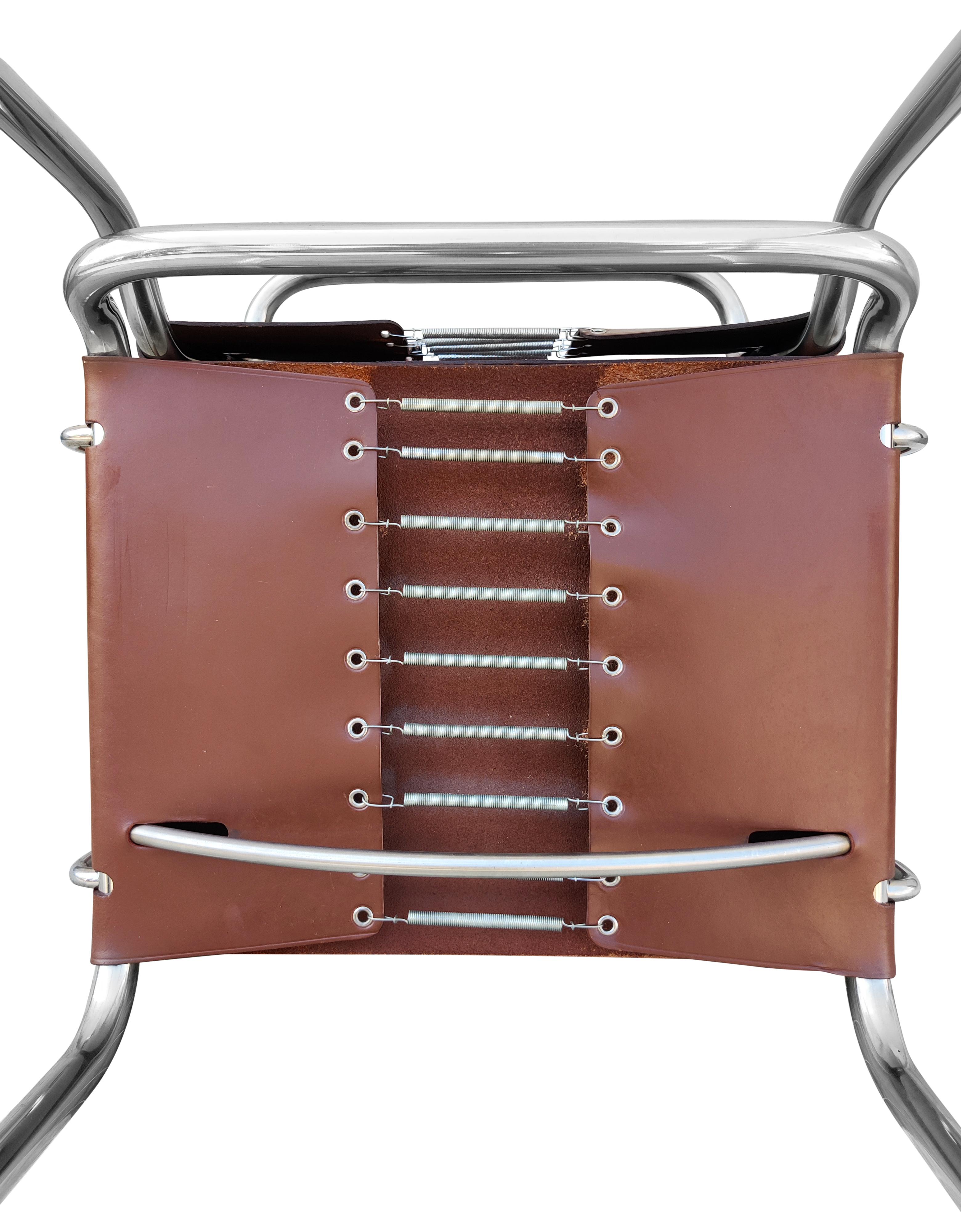 Nicos Zographos ensemble de 4 fauteuils de salle à manger rares en acier inoxydable et cuir en vente 1