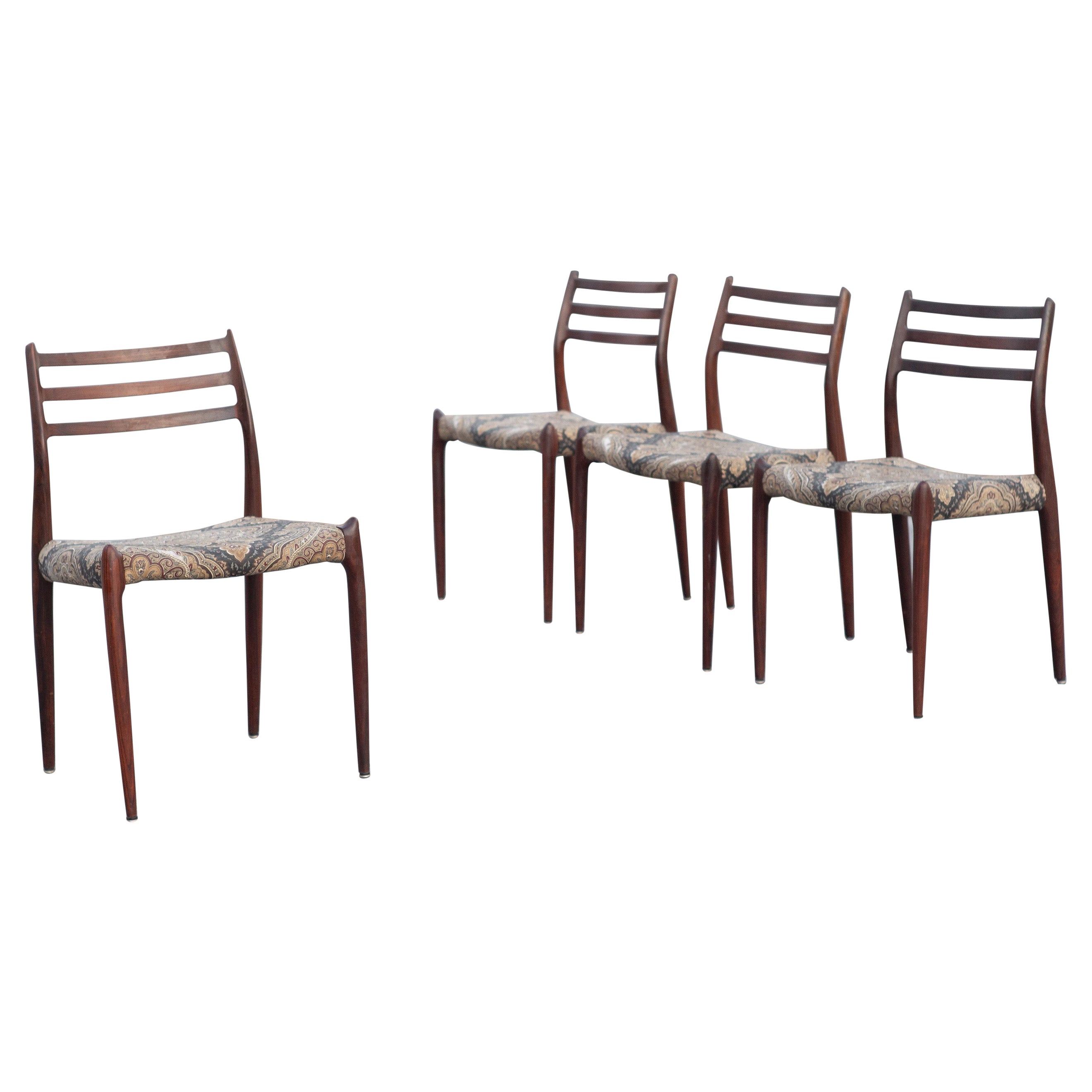 Set of 4 Niels Møller for J. L. Møllers Solid Rosewood Model 78 Dining Chairs