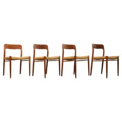 Set of 4 Niels Møller Model 75 Teak Papercord Dining Chairs for J.L Møller