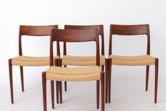 Set of 4 Niels Møller Model 77 Chairs Dark Teak Danish Cord 1950s Danish Vintage