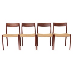 Set of 4 Niels Møller Model 77 Chairs Dark Teak Danish Cord 1950s Danish Vintage