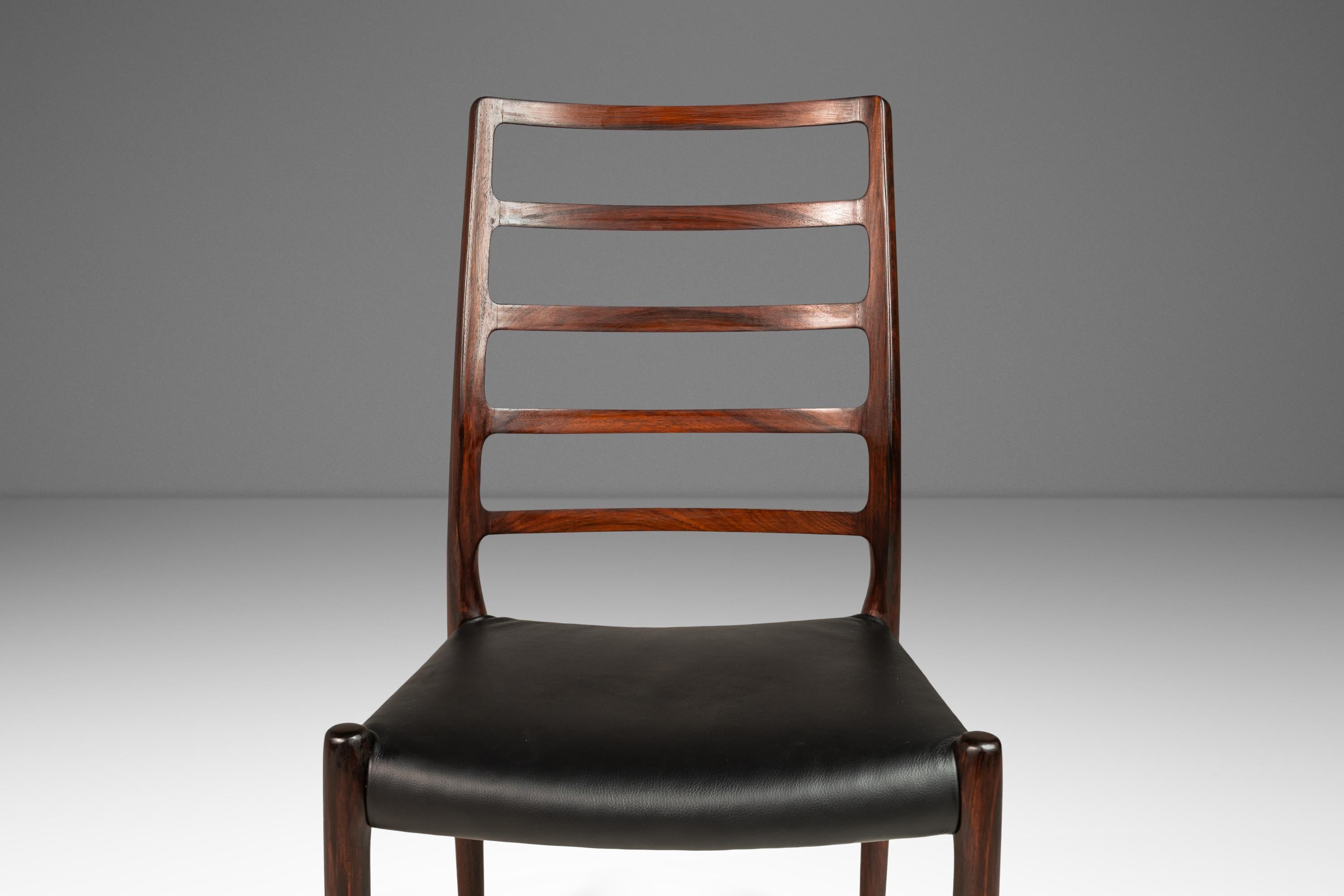 Set of 4 Niels Møller No 82 Side Chairs in Rosewood Leather for Jl Møllers 1960s 4