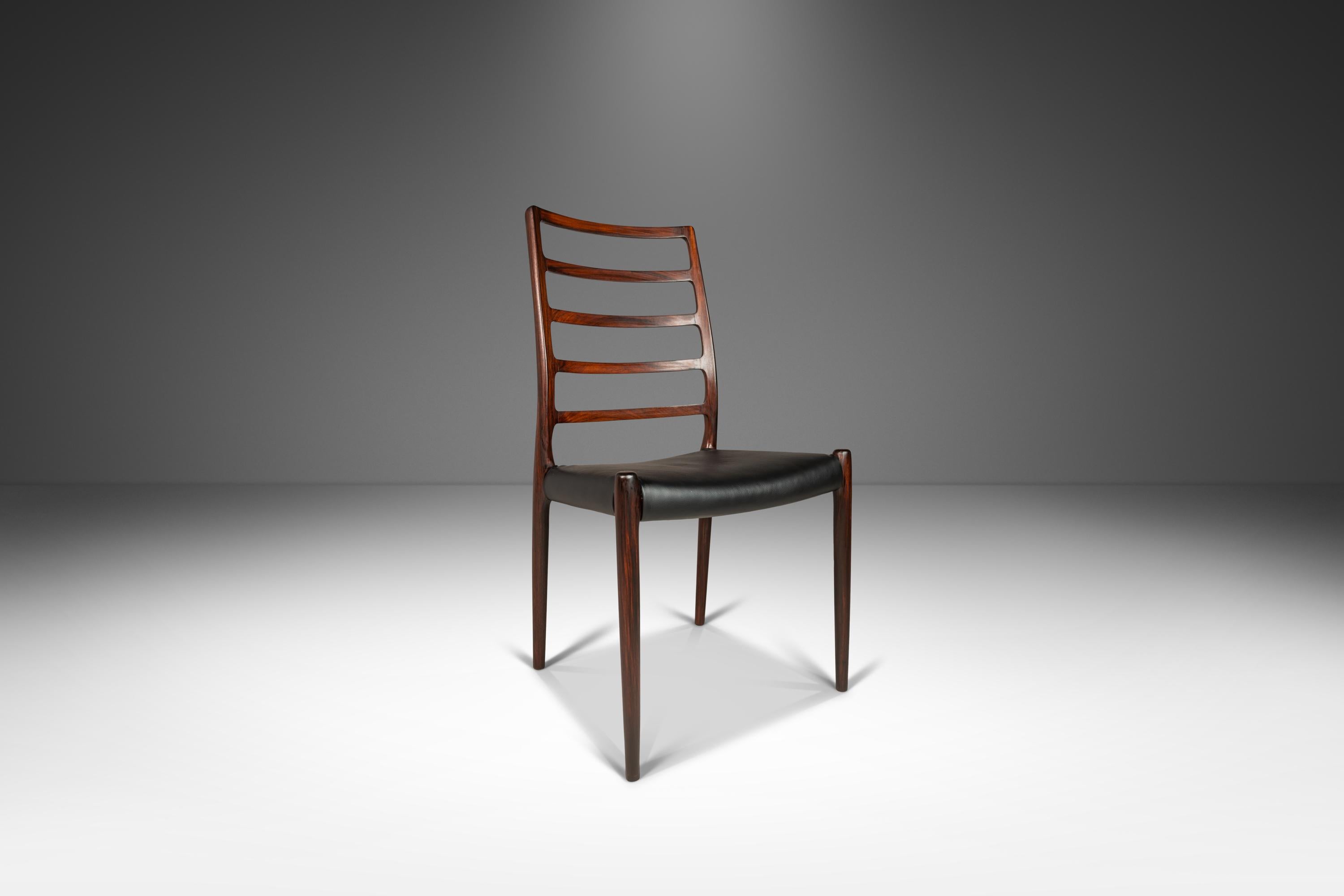 Mid-20th Century Set of 4 Niels Møller No 82 Side Chairs in Rosewood Leather for Jl Møllers 1960s