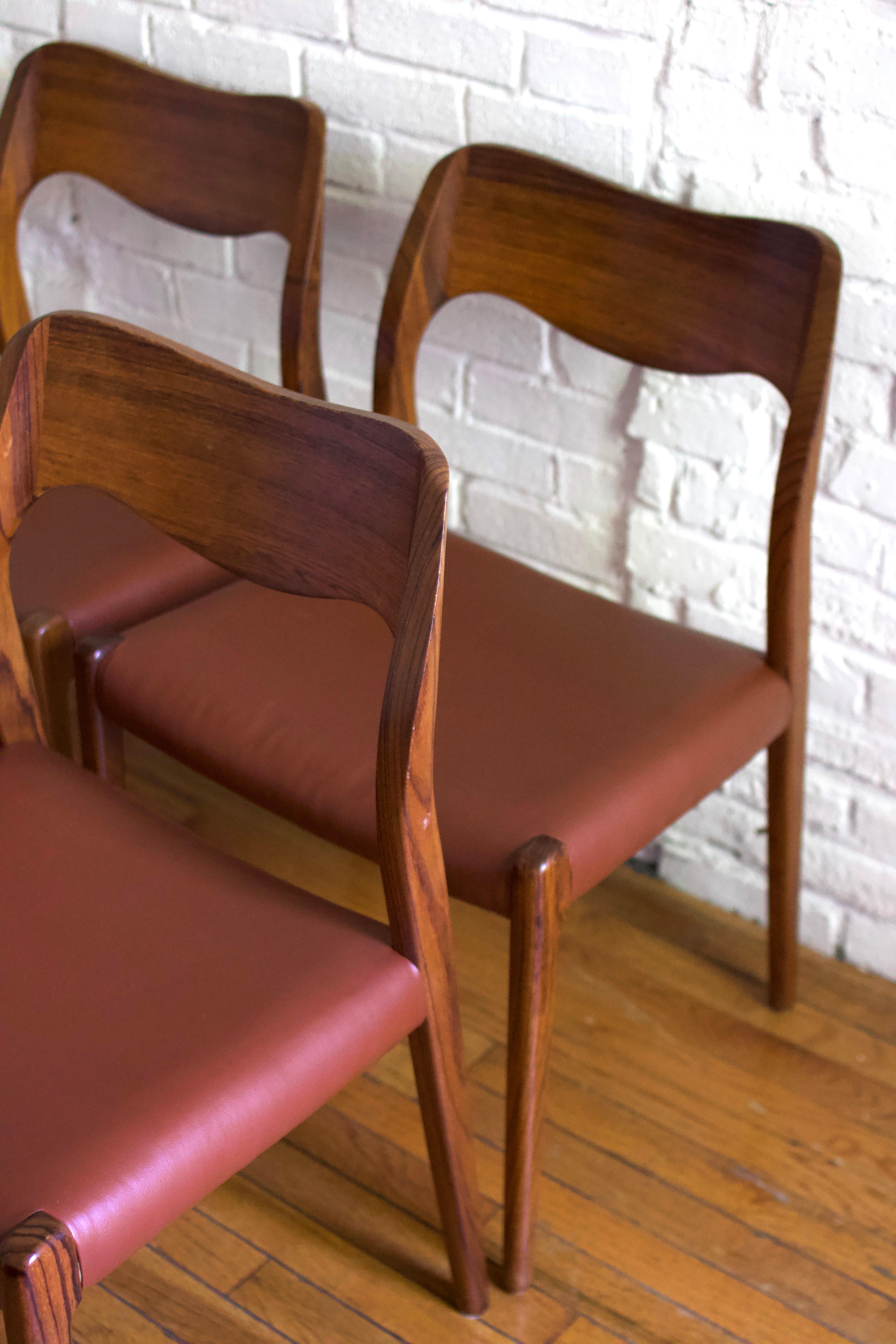Danish Set of 4 Niels Moller 1960s Model 71 Teak & Leather Dining Chairs